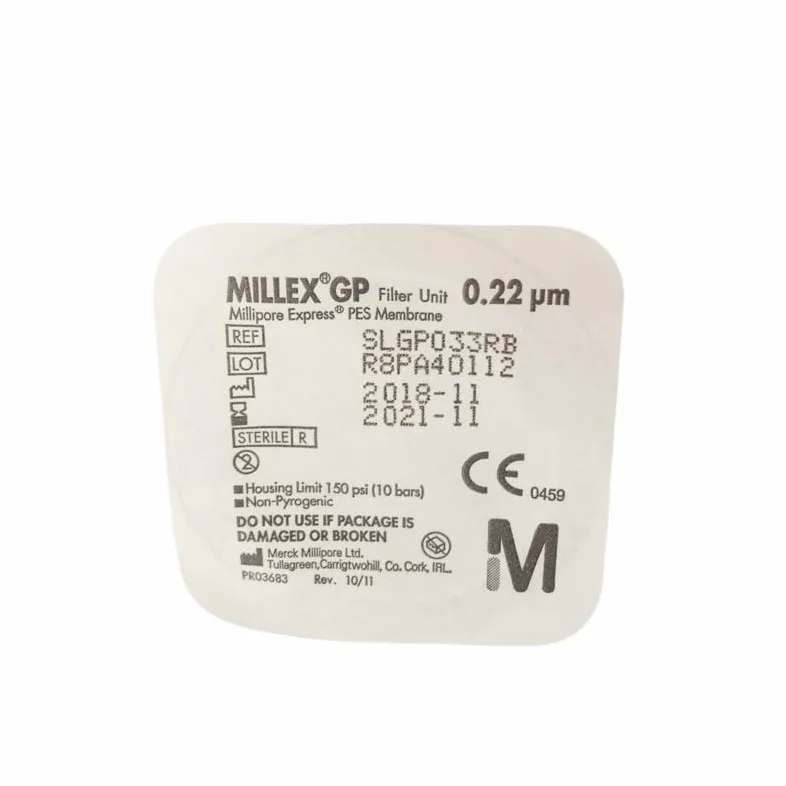 Unidad de filtro de jeringa de laboratorio 33 mm Millipore Membrana de filtro de polietersulfona PES 0,22 um Esterilizado SLGP033RB 50 piezas