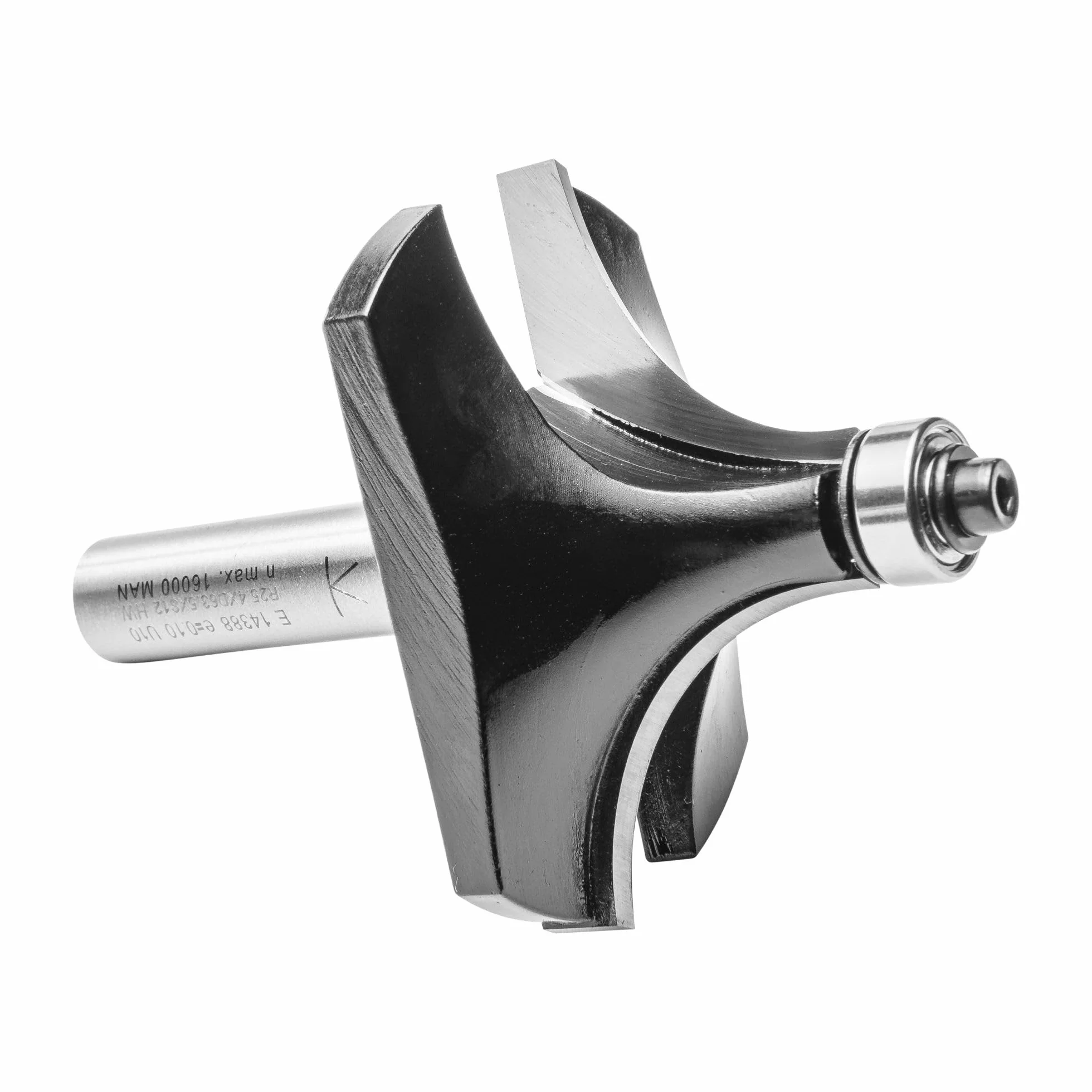 ENT 14388 Fresa de redondeo, en carburo, vástago (S) de 12 mm, diámetro (D) de 63,5 mm, NL 31,8 mm, R 25,4 mm, SL 45 mm, con rodamiento de bolas