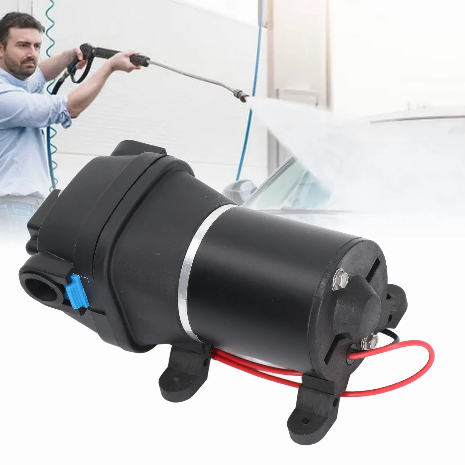 PolyGen Micro bomba de diafragma de aire 12 V 60 W, 17 PSI 2,7 GPM, bomba de agua de alta presión autocebante con puerto de 1/2 pulgada para sistemas de lavado de vehículos y