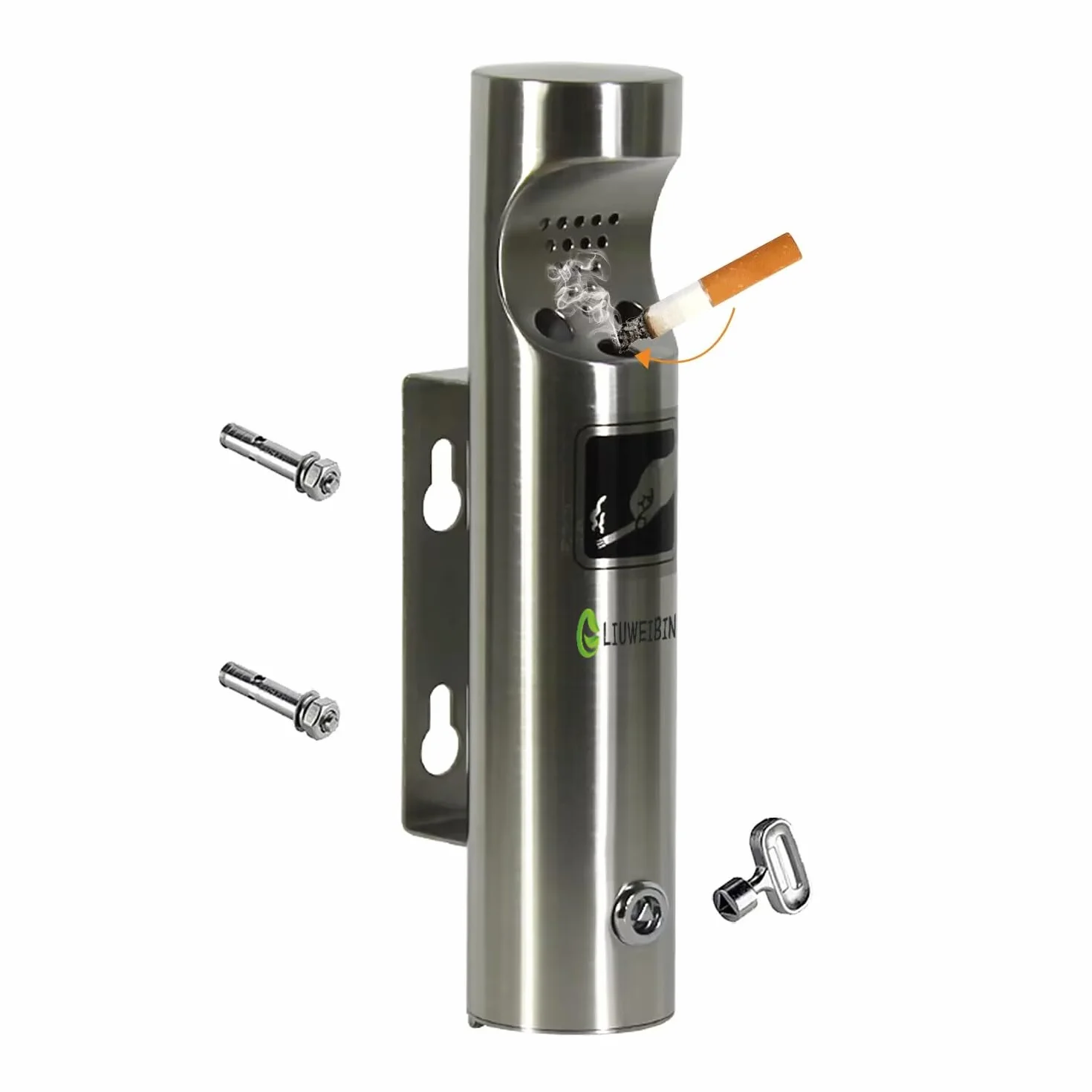Cenicero de pared con cerradura,Columna de cenicero de pared de acero inoxidable 304,Cenicero exterior de acero inoxidable con tornillo y llave,para centros comerciales, pasillos de
