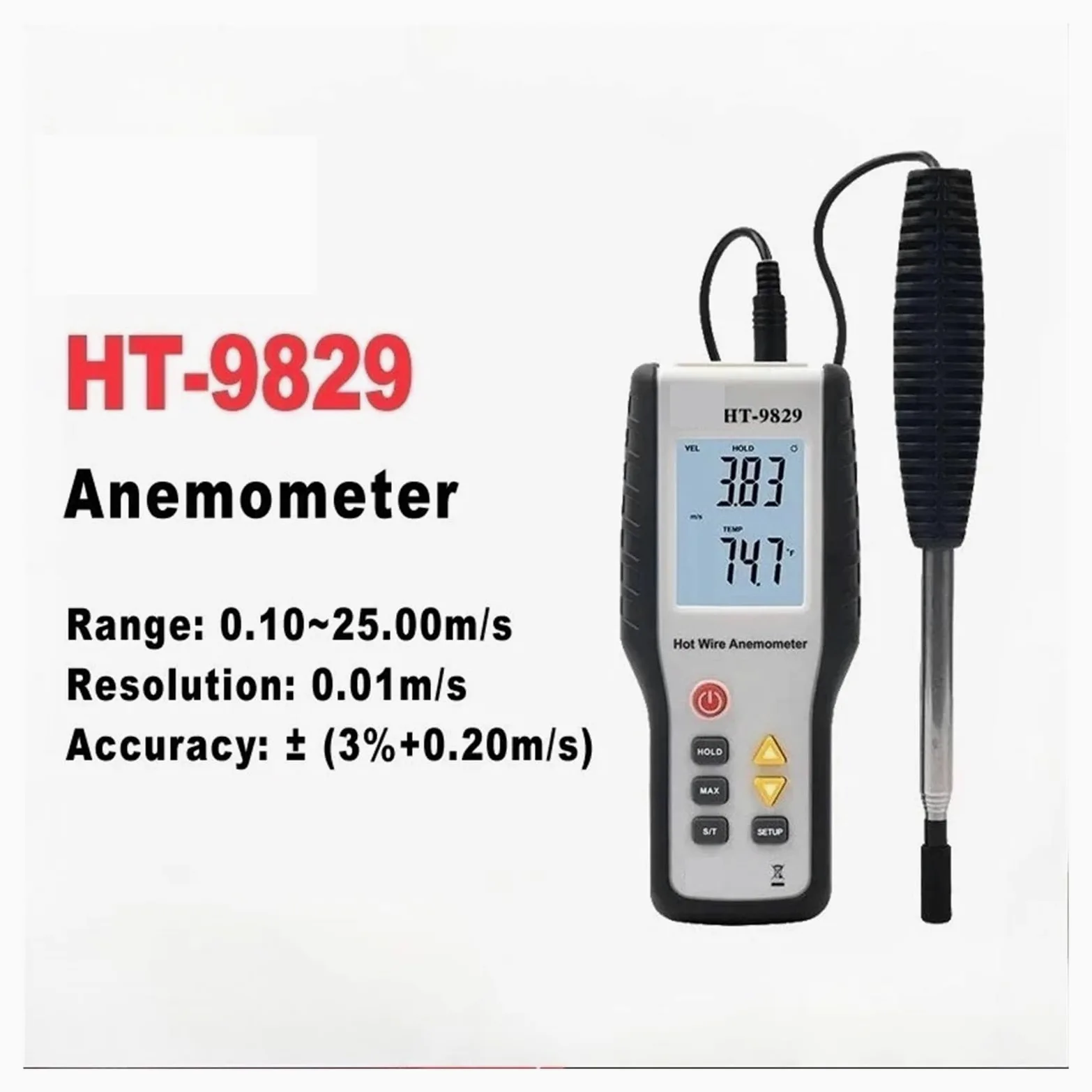 Anemómetro, Anemómetro portátil digital de alta sensibilidad, anemómetro térmico de hilo caliente, anemómetro de medición