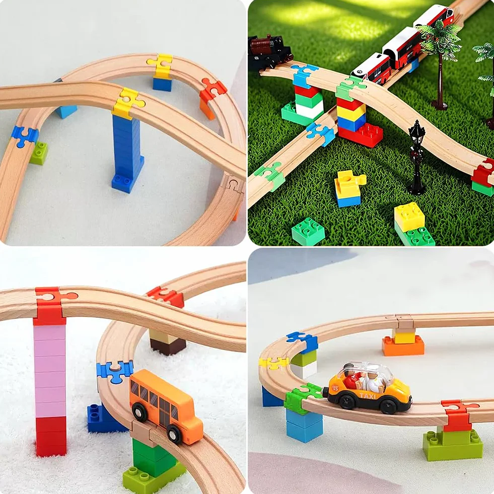 Conector de Pista de Juguete de Madera, 28 Piezas, Adaptador Universal para Vía de Tren