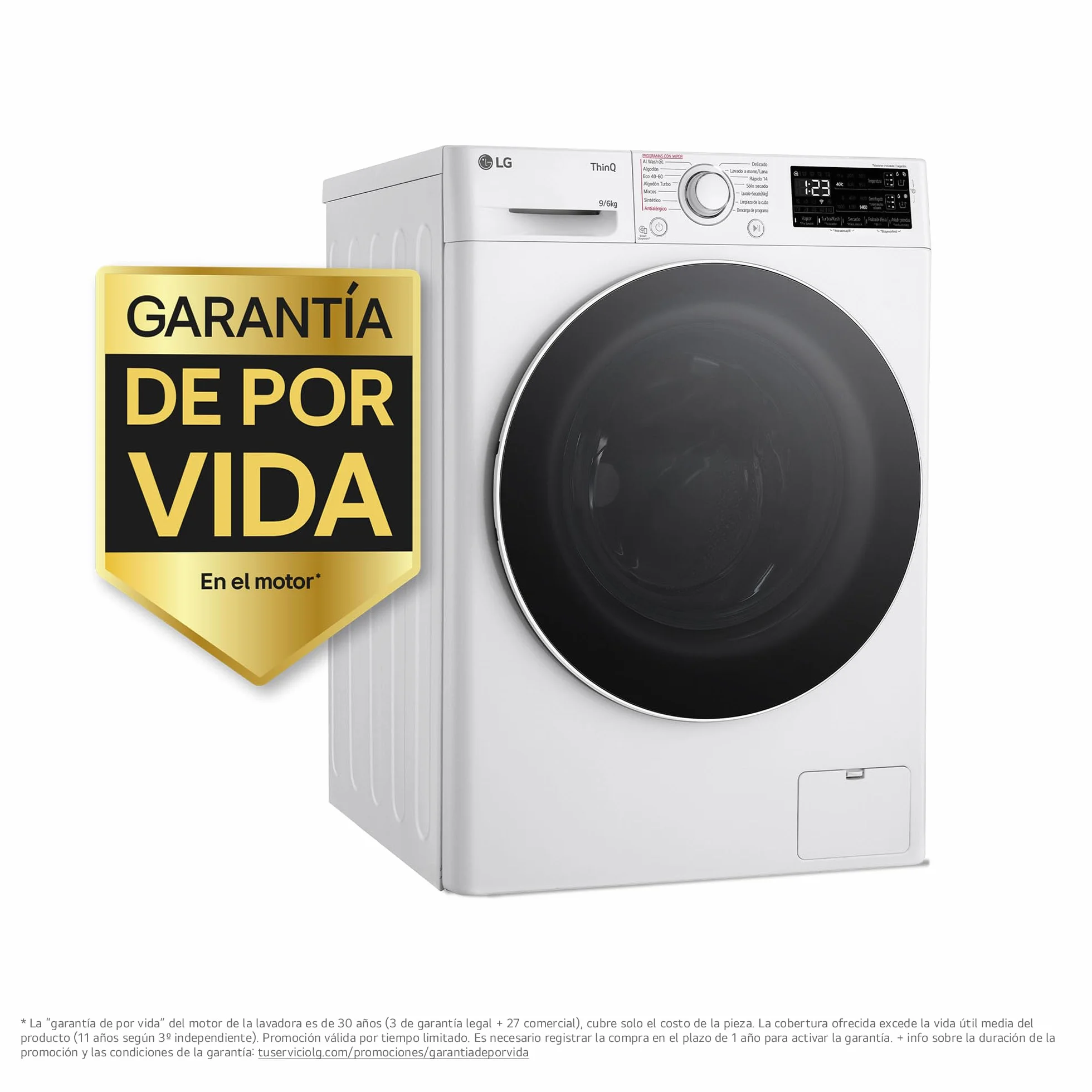 LG Lavadora Secadora Inteligente Direct Drive 9/5kg 1400 rpm Autodosificación Vapor Steam Wi-Fi ThinQ Serie 550 Blanco