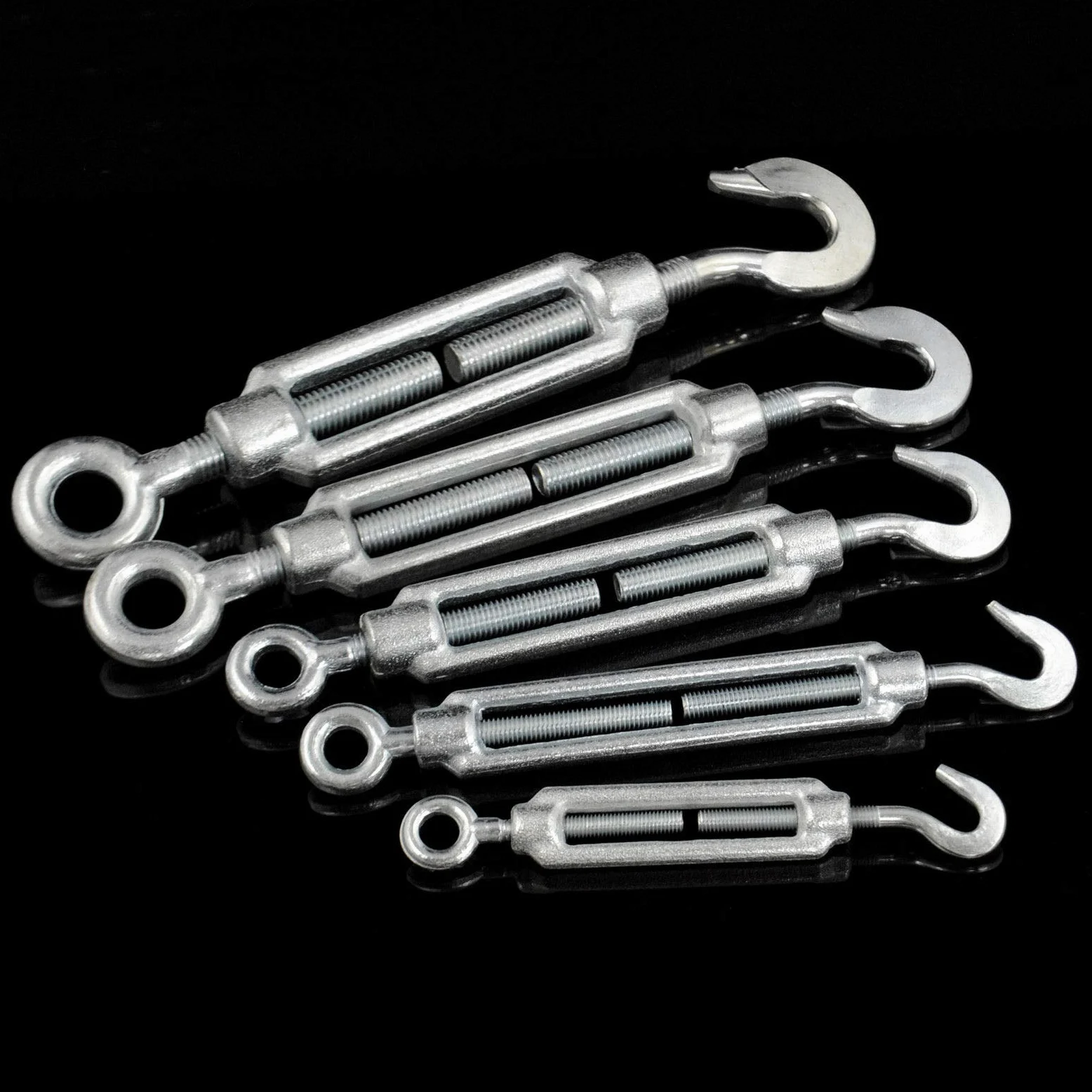 50 piezas tensores M5 ganchos/ojal de acero C15, galvanizado, tensor de cuerda para cable de acero, accesorio para cuerda de alambre, accesorio para cuerda