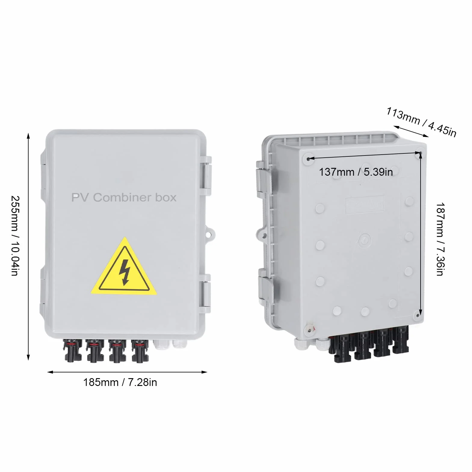 Caja Combinadora Fotovoltaica de 4 Cuerdas con Fusible de Corriente Nominal de 15 A y Disyuntor Solar de CC de 63 A, Caja Combinadora Solar A Prueba de Agua IP65 Pararrayos para Sistema de Panel