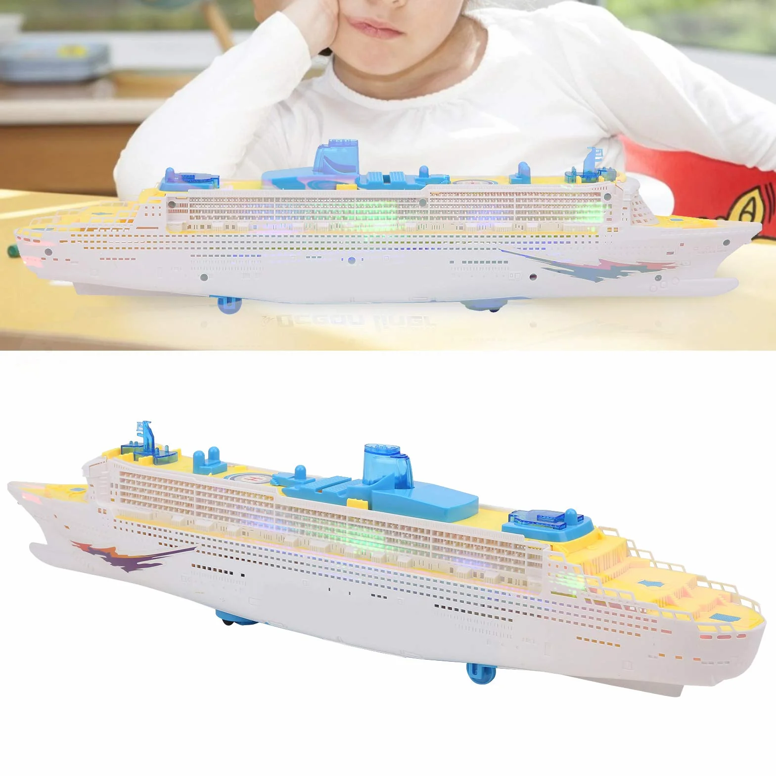 Barco de Juguete ABS Automático con Luces Alta Simulación para Niños Mayores de 3 Años