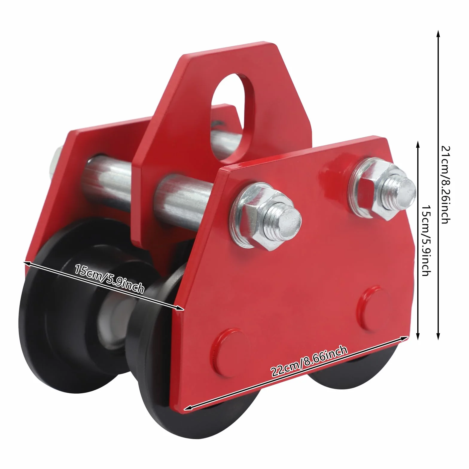 Carro de vigas 3T, carretilla manual para vigas en I, capacidad de carga de 3000 kg, ruedas ajustables para taller, almacén e industria (rojo/negro) - Robusto polipasto para artesanos y profesionales