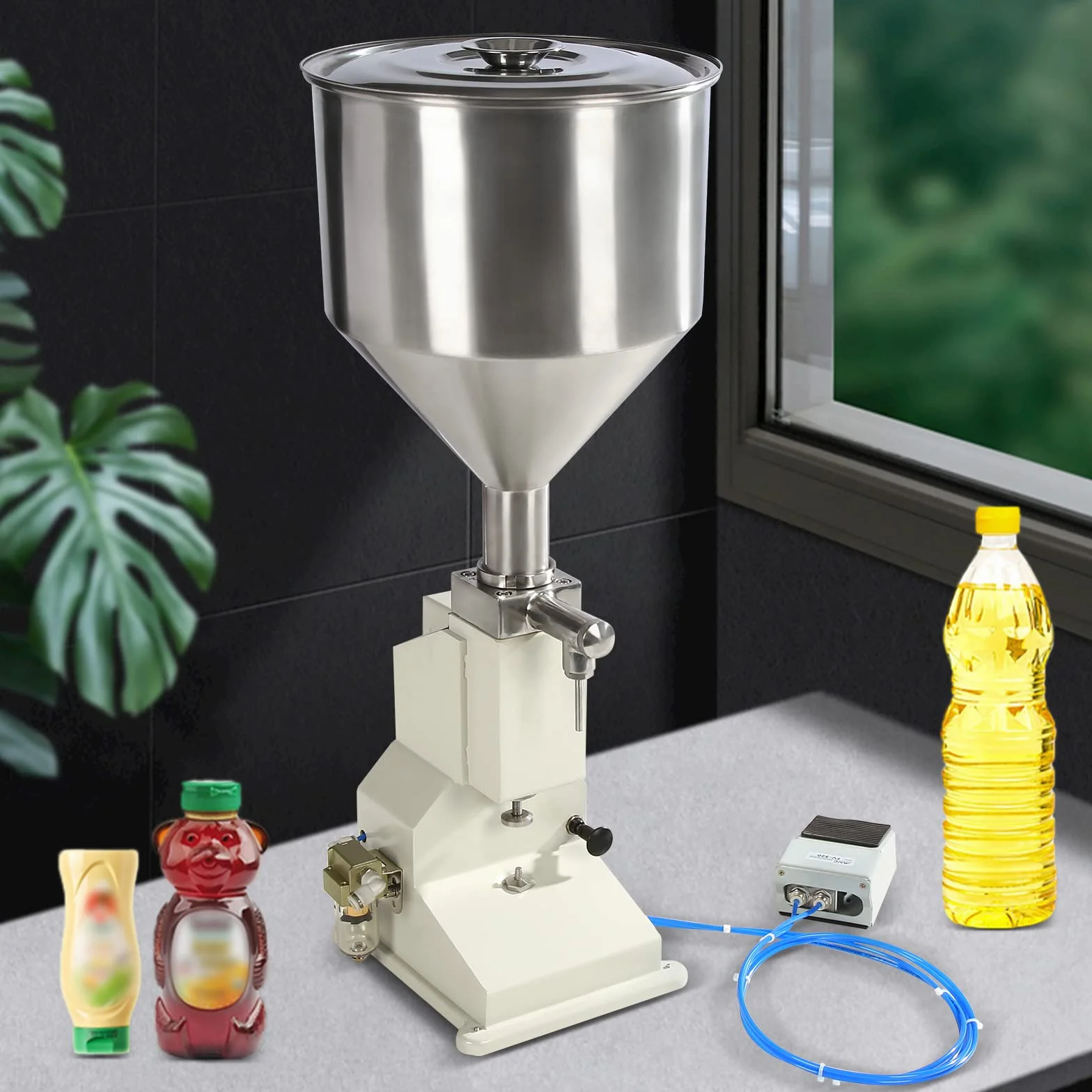Máquina de llenado neumática, carrera de llenado de 5-50 g Máquina de llenado de pasta neumática con tolva Máquina de llenado de líquido de pasta de acero inoxidable Máquina de llenado de botellas
