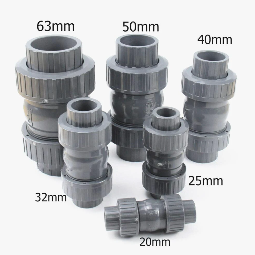 Válvula de retención de UPVC de 20-63 mm con Doble unión y válvula antirretorno for Evitar el reflujo en tuberías de Agua.(DN25)