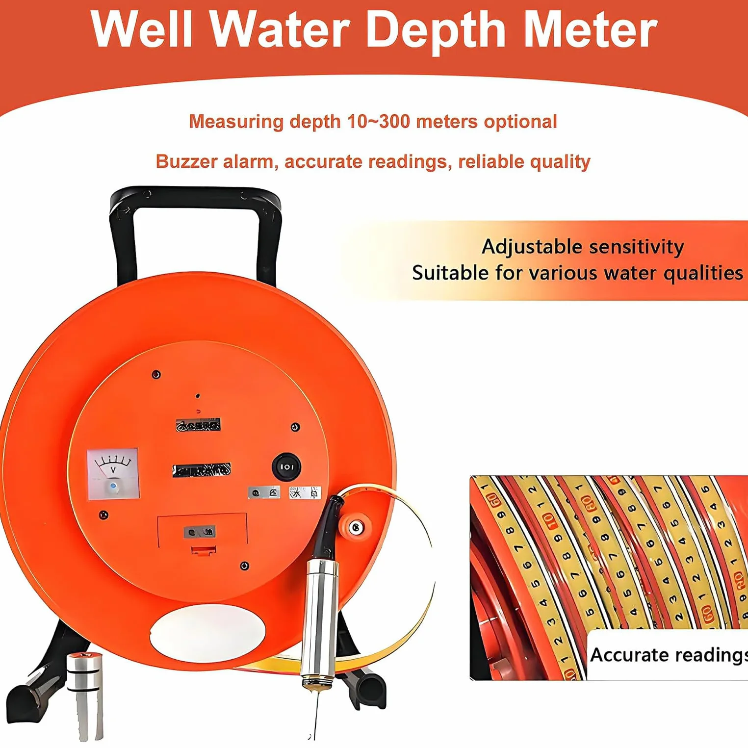 Medidor de nivel de agua de pozo profundo con sonda de acero inoxidable para pozos, tanques, riego y perforación