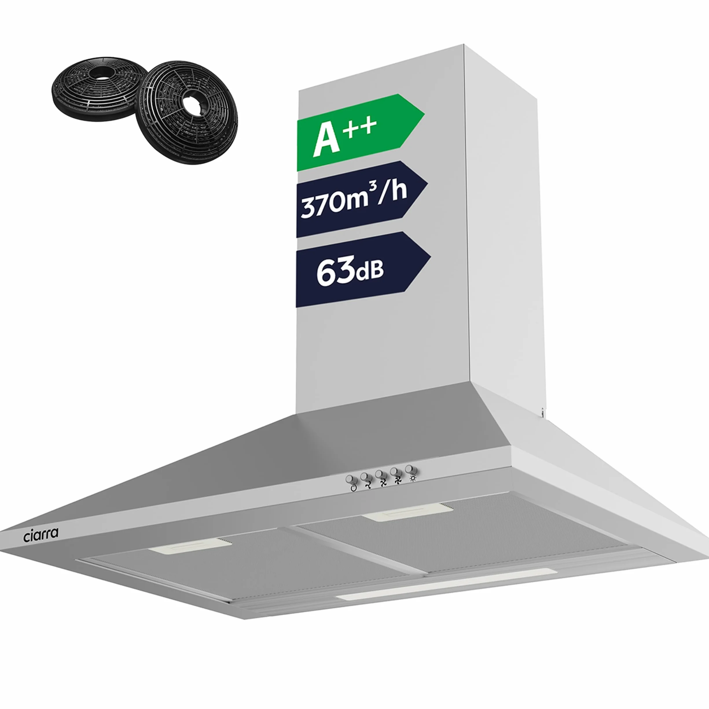 CIARRA CBCS6201 Campana Extractora 60cm 370m³/h 40W Clase A++ Acero Inoxidable