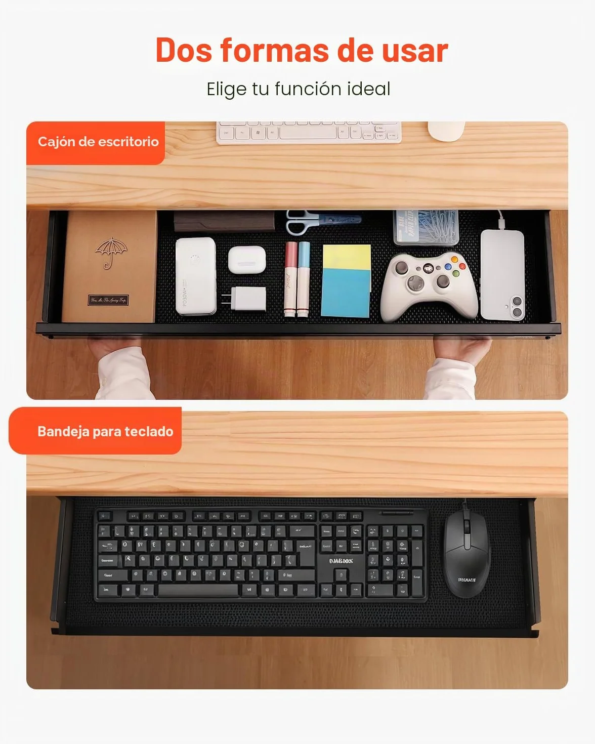 VEVOR Cajones Deslizables Debajo del Escritorio 84 cm Cajón Extraíble Montado Debajo de Mesa Organizador de Almacenamiento 840 x 240 x 107 mm