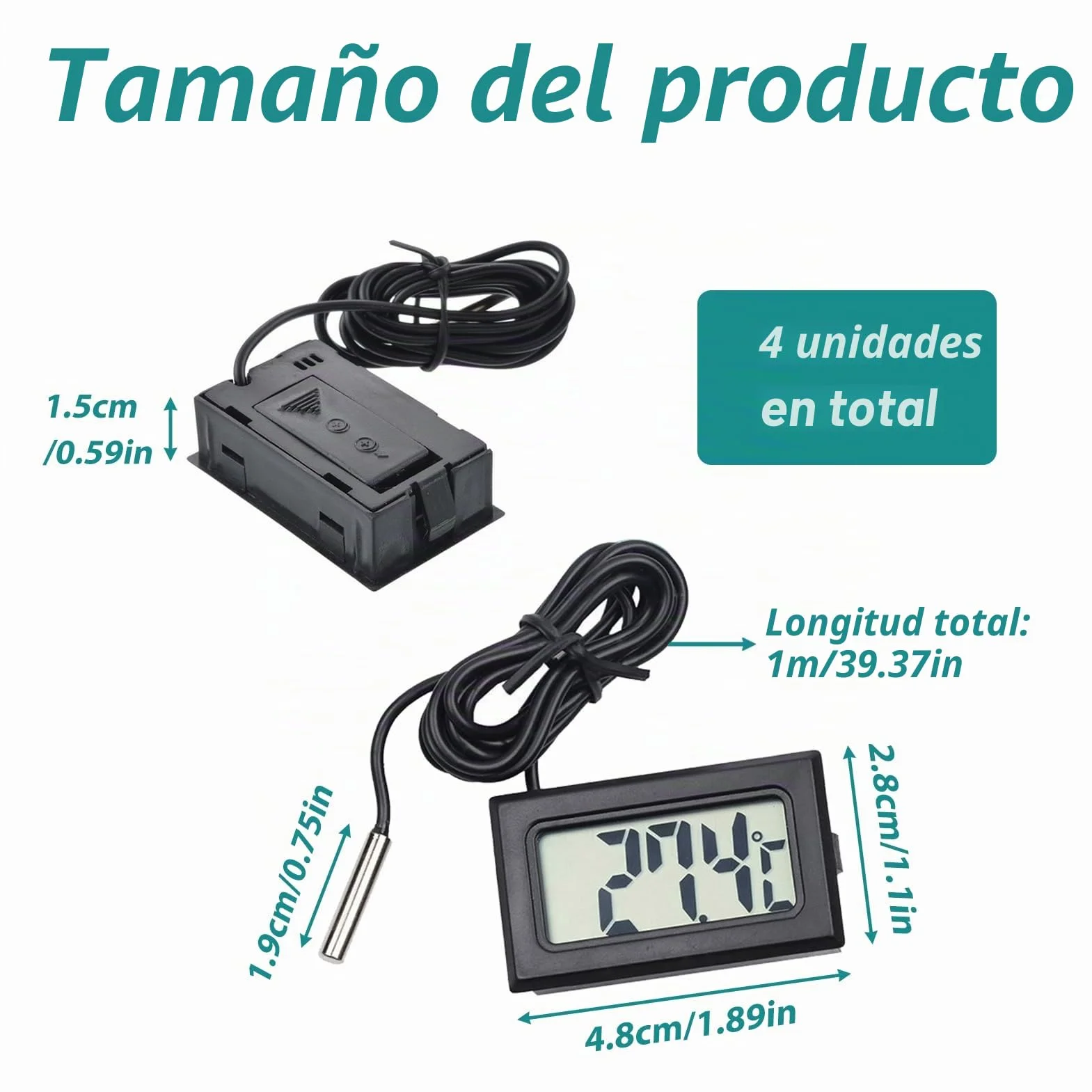 Termómetro Digital Mini con Sonda Externa Impermeable, 4 Piezas para Acuario, Refrigerador y Congelador