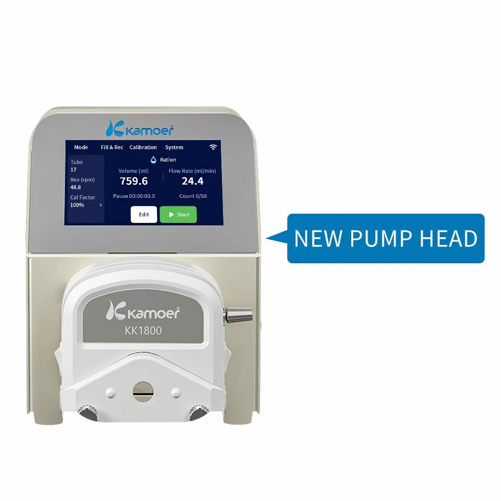 Bomba dosificadora de alta velocidad de motor paso a paso de bucle cerrado Kamoer Lab UIP WiFi V2 (3 rotores, 0,1-1500 ml/min, 100-240 V, WiFi solo para actualización, RS485, analógico, pedal de