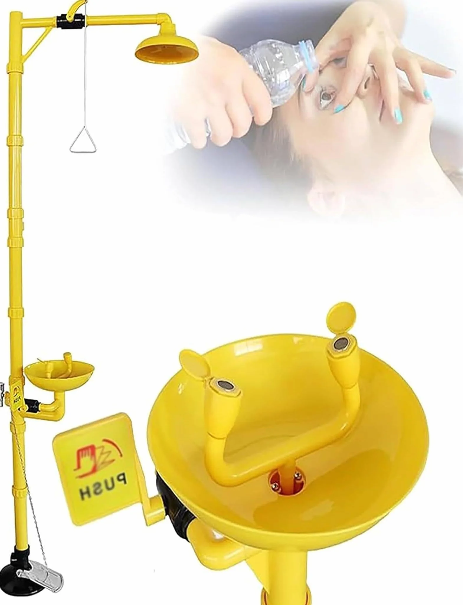 Estación lavaojos con Ducha de Emergencia, accionamiento por Pedal, Acero Inoxidable 304 con Revestimiento de ABS, Equipo de Seguridad para Laboratorios Exteriores.