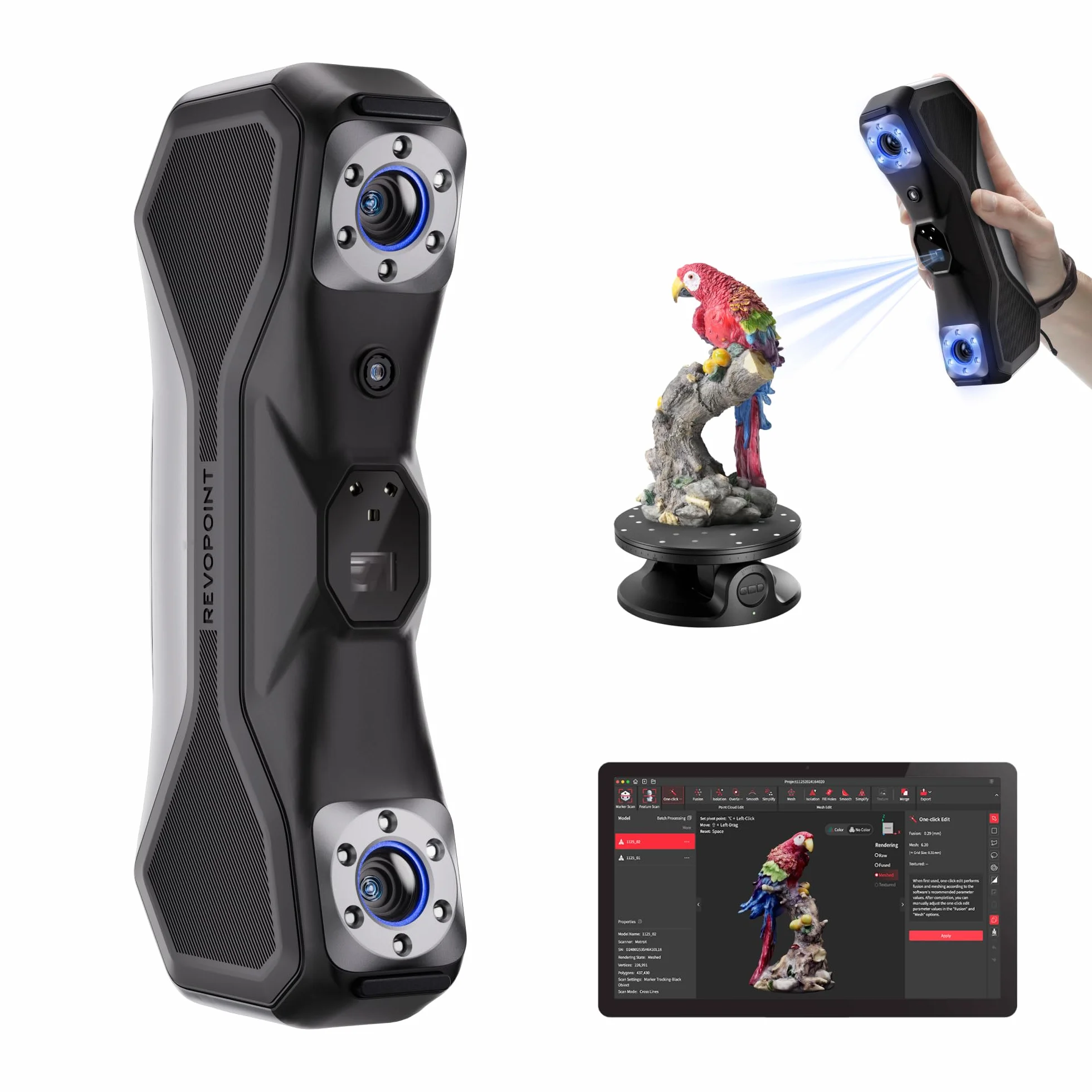 Revopoint MetroX Estándar Escáner 3D para Impresión 3D, Precisión hasta 0,01 mm, Exactitud de Grado Metrológico, Hasta 60 fps, Láser Azul, 4 Modos de Escaneo, para Escanear Objetos Metálicos/Oscuros