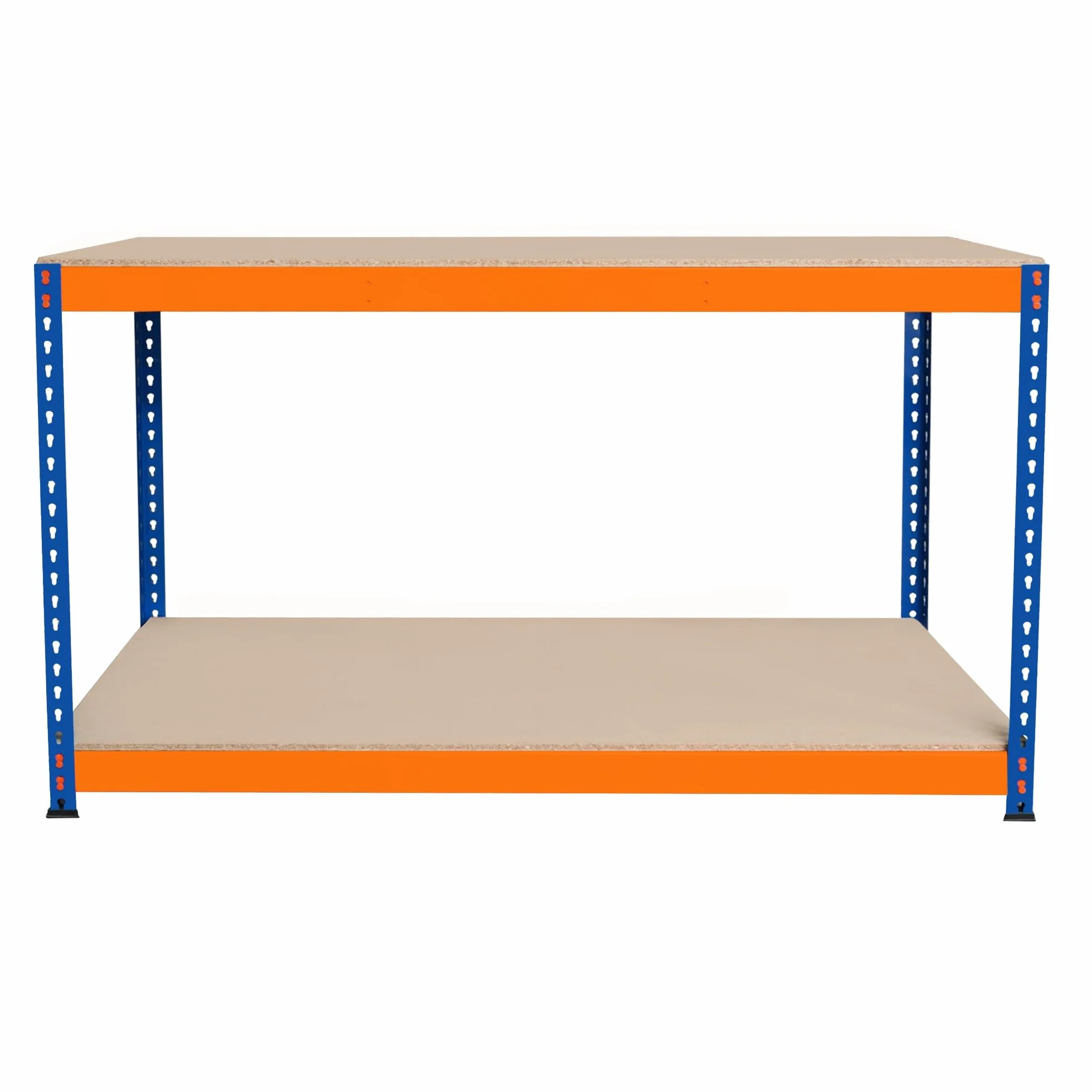 Banco de Trabajo p/Garaje S-Rax 2 Niveles | 150cm x 60cm x 90cm | Capacidad por Nivel 300kg | Montaje Sin Tornillos | 2 Barras de Soporte Reforzadas | Patas de Goma | Mesa para taller almacén depósito