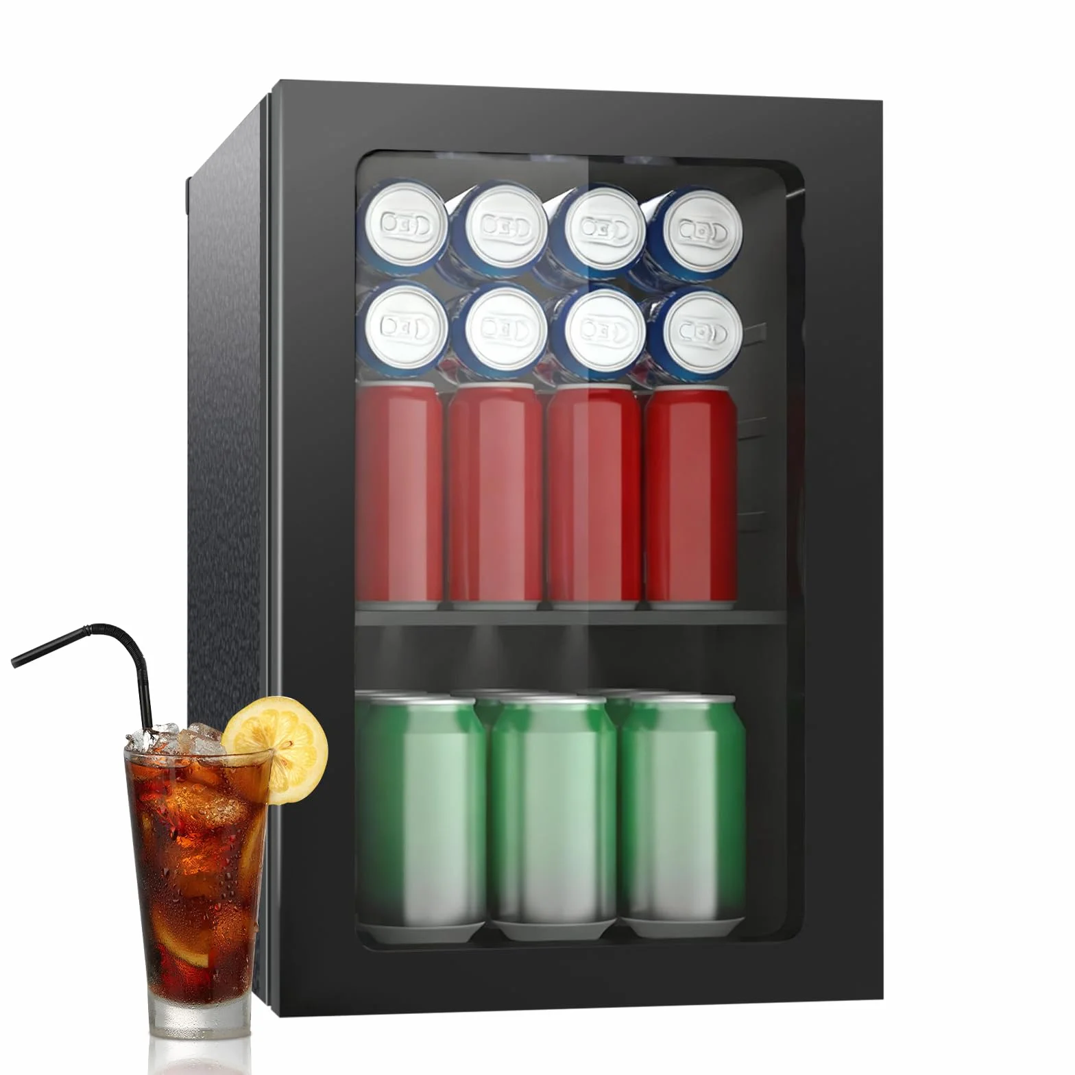 Frigorífico para bebidas 24 latas 20 litros minifrigorífico puerta transparente estantes extraíbles ajustables