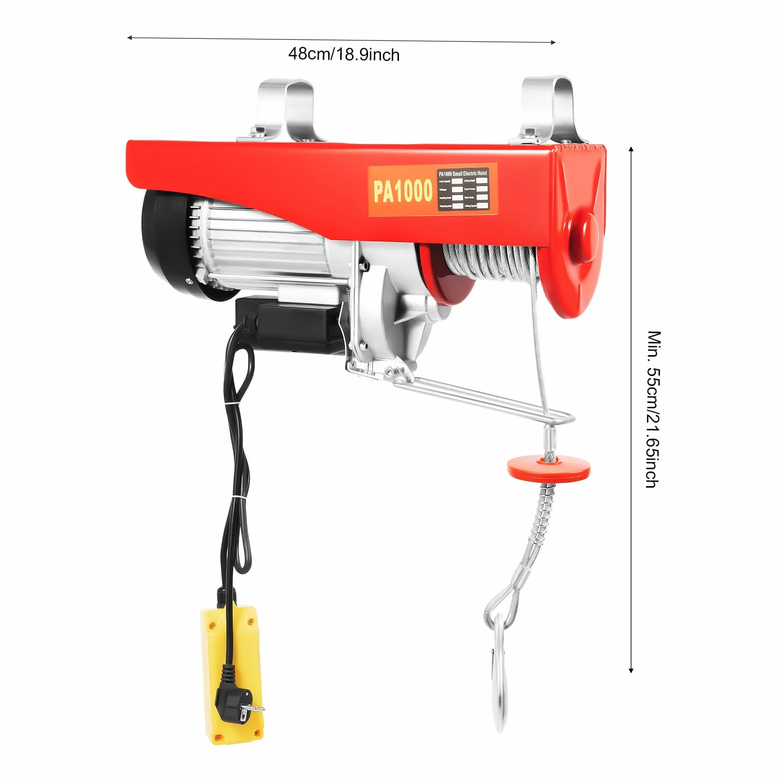 Polipasto eléctrico para grúa, elevador, cabrestante eléctrico, capacidad de carga de 500 kg, potencia 1600 W, altura de elevación hasta 12 m