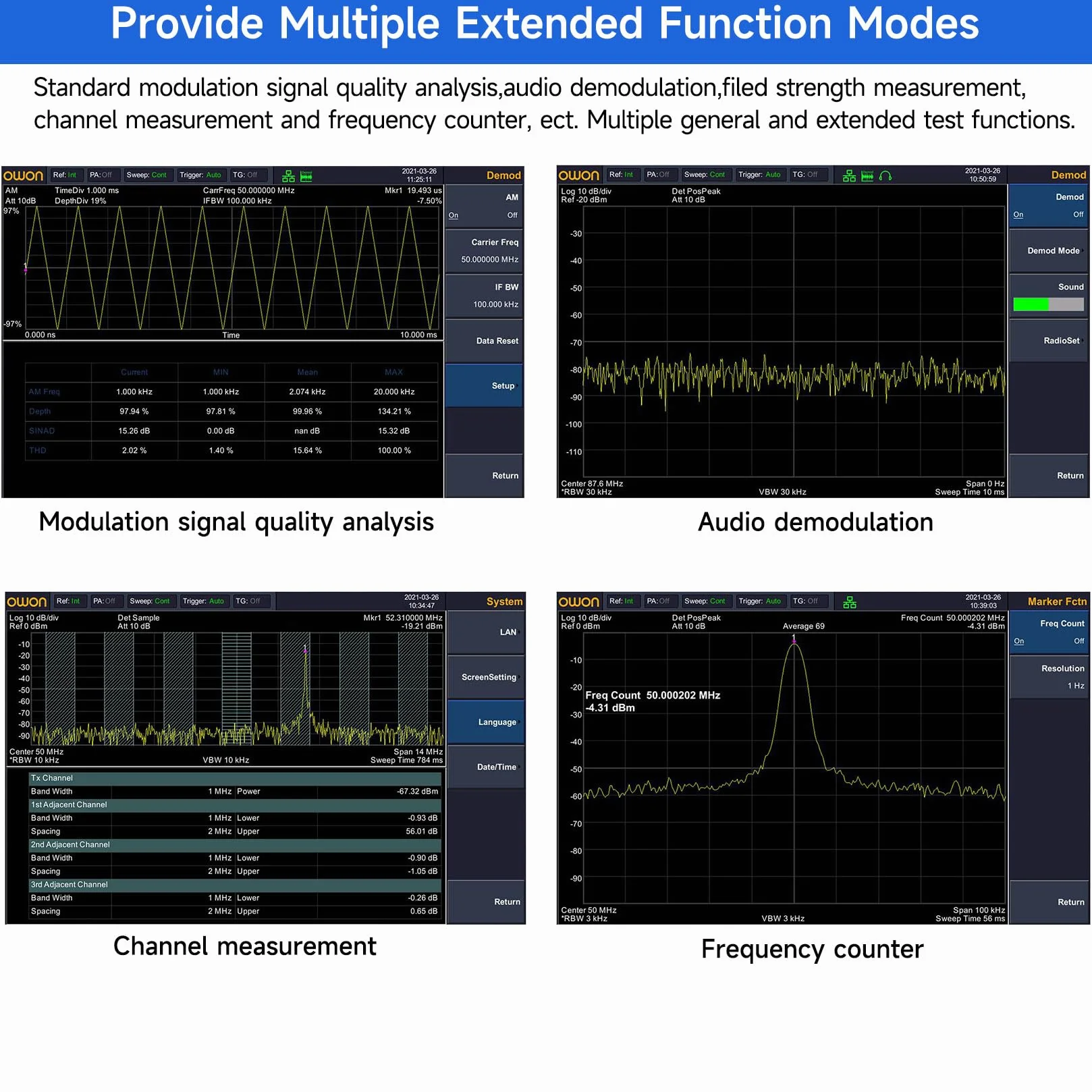 OWON XSA815-TG Analizador de Espectro Digital con Generador de Seguimiento,rango de frecuencia de 9 kHz a 1,5GHz,LCD TFT de 9 pulgadas con alta resolución 1280 x 800 para diversas pruebas industriales