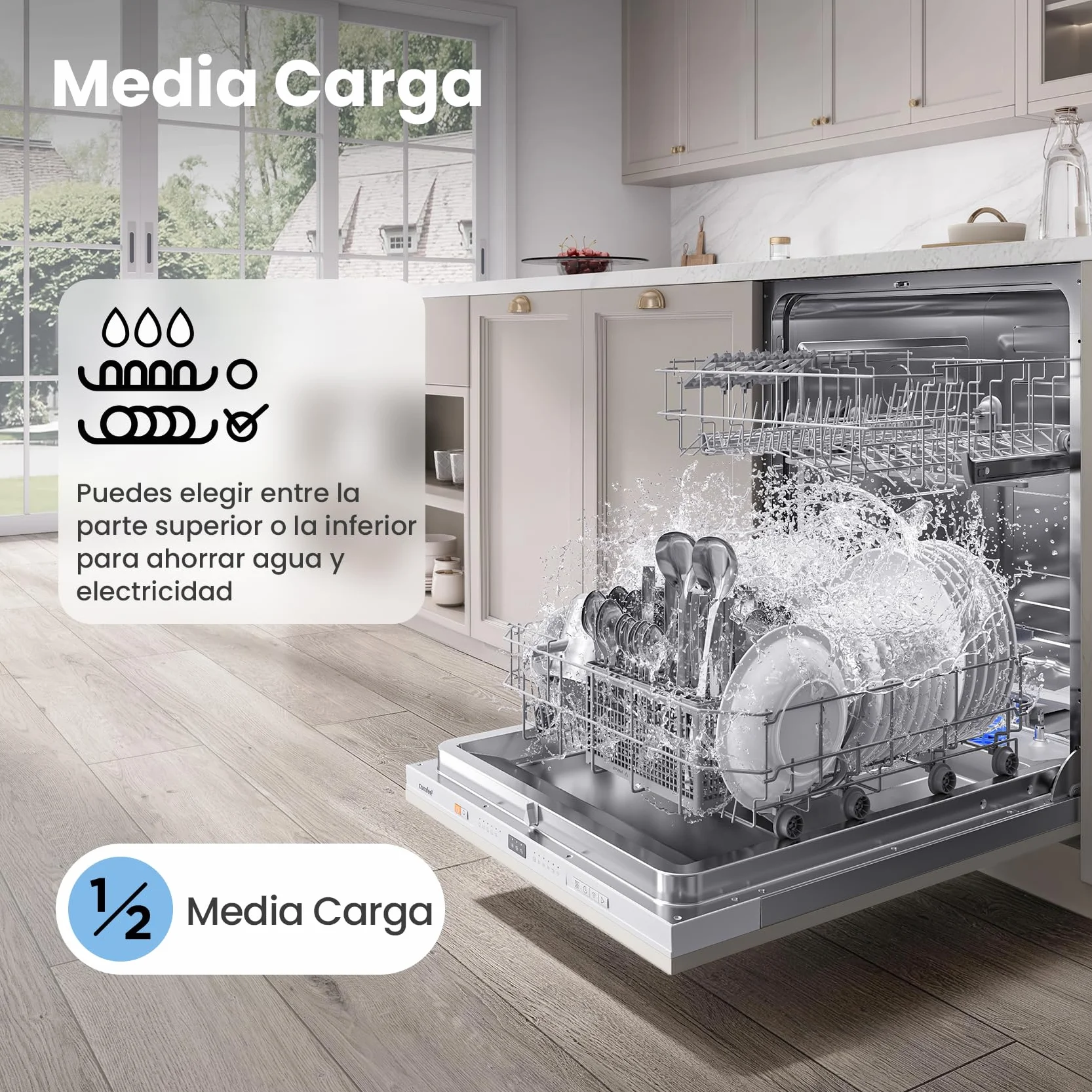 COMFEE' CDWPB1215PB-EU Lavavajillas Integrable 60cm 12 Cubiertos Cloud Wash Secado Extra Inicio Diferido 5+3 Programas IoT Blanco