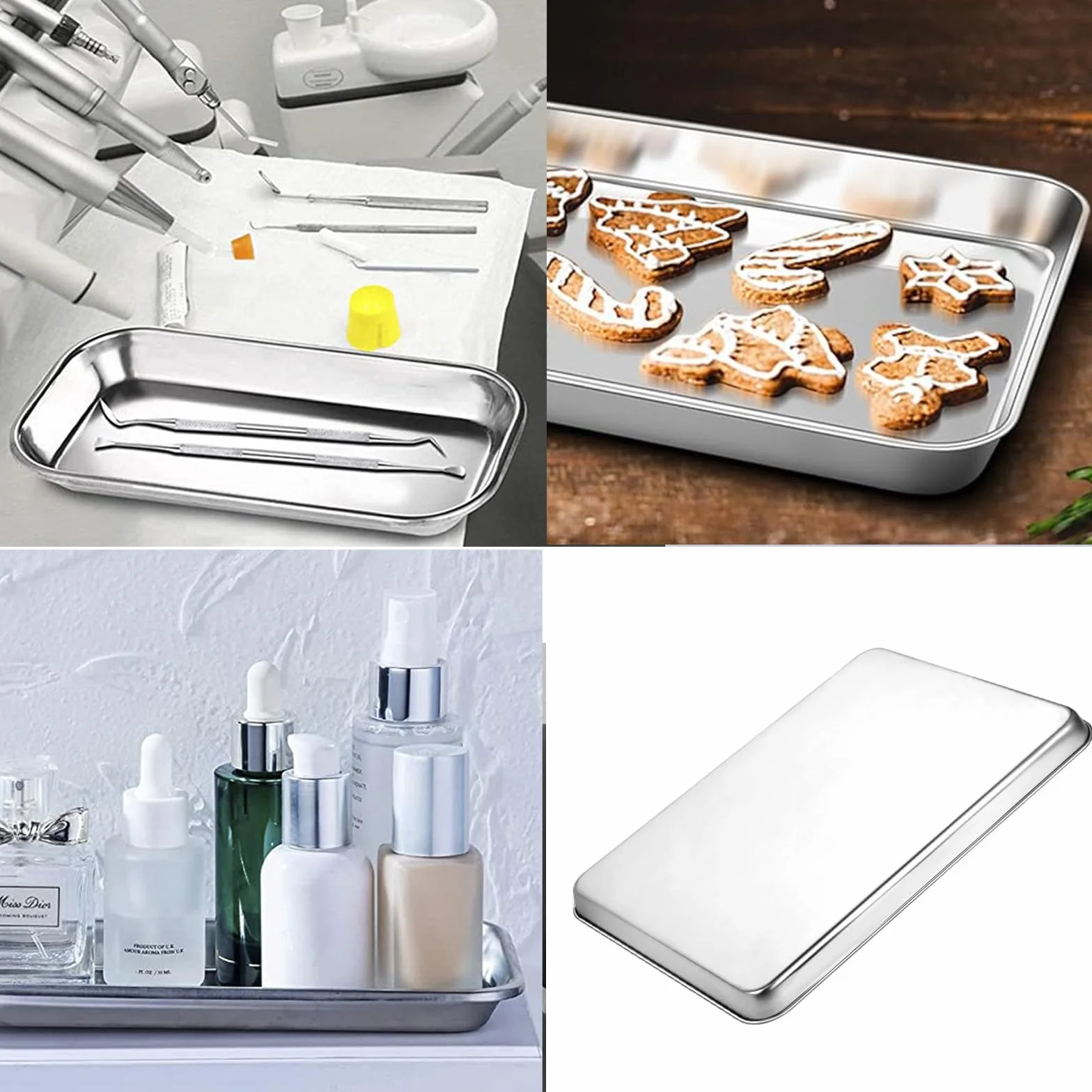 Bandeja Médica de Acero Inoxidable, Bandeja de Instrumentos, Médica-Dental, Bandejas de Laboratorio 3 Piezas