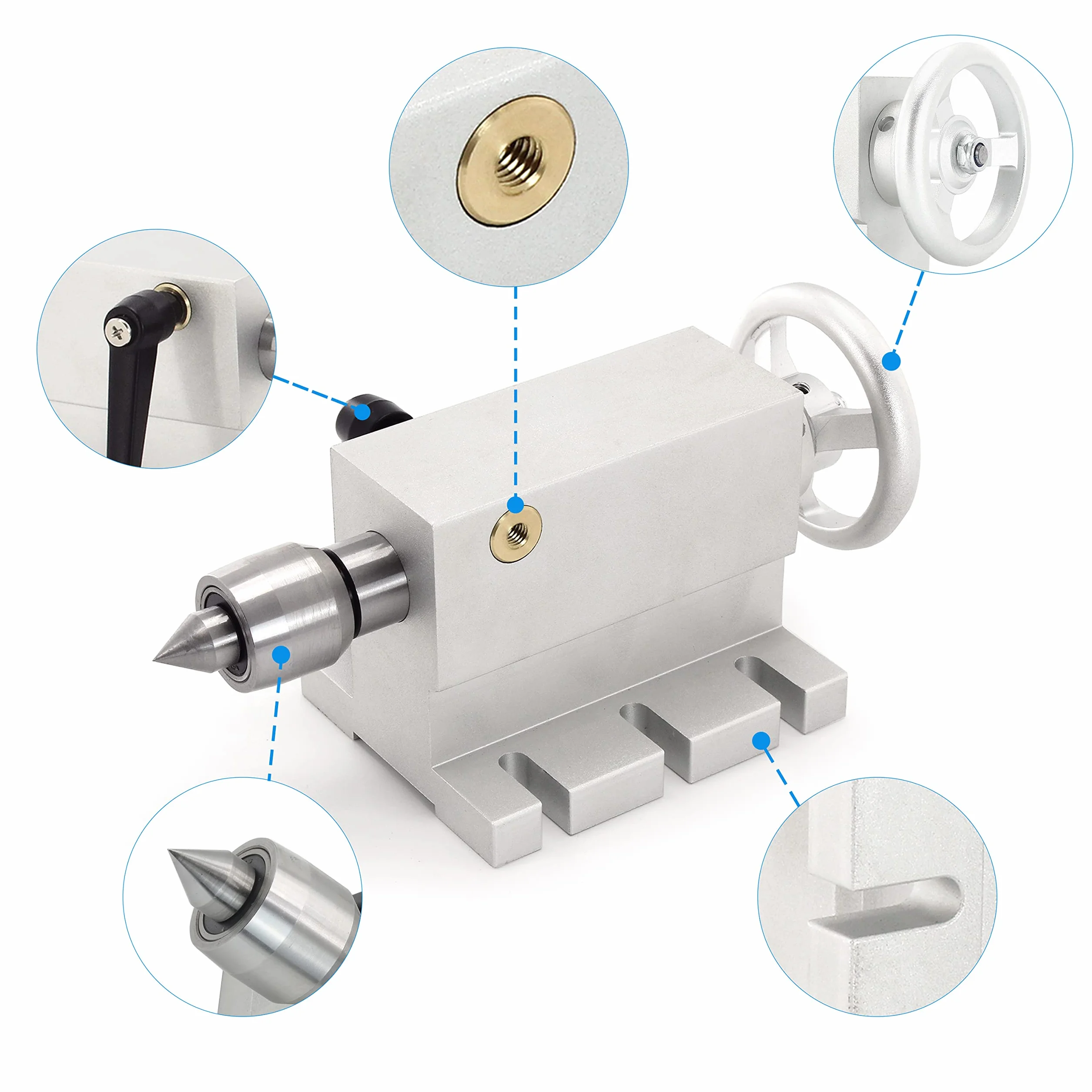 RATTMMOTOR Cono central Morse de 65 mm, 2 piezas de contrapunto móvil MT2, con 4 cabezales intercambiables para ejes giratorios CNC y piezas de torno de metal