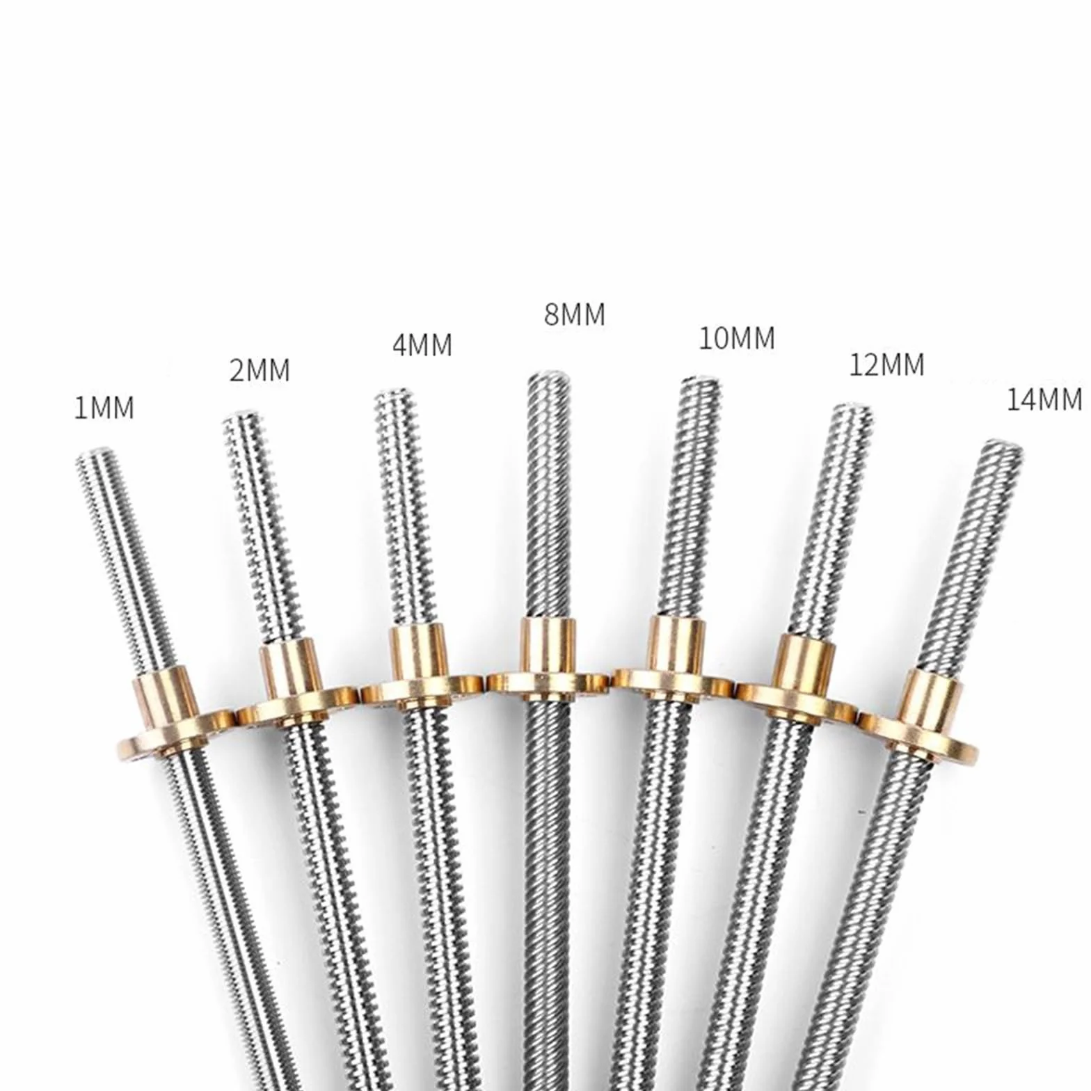 roscado juego Varilla roscada Trapezoidal TR8x1 TR8x2 TR8x4 TR8x8, varilla roscada de acero inoxidable de 8mm de diámetro, tornillo de plomo T8 con tuerca de latón tornillo trapezoidal (Color : Pitch