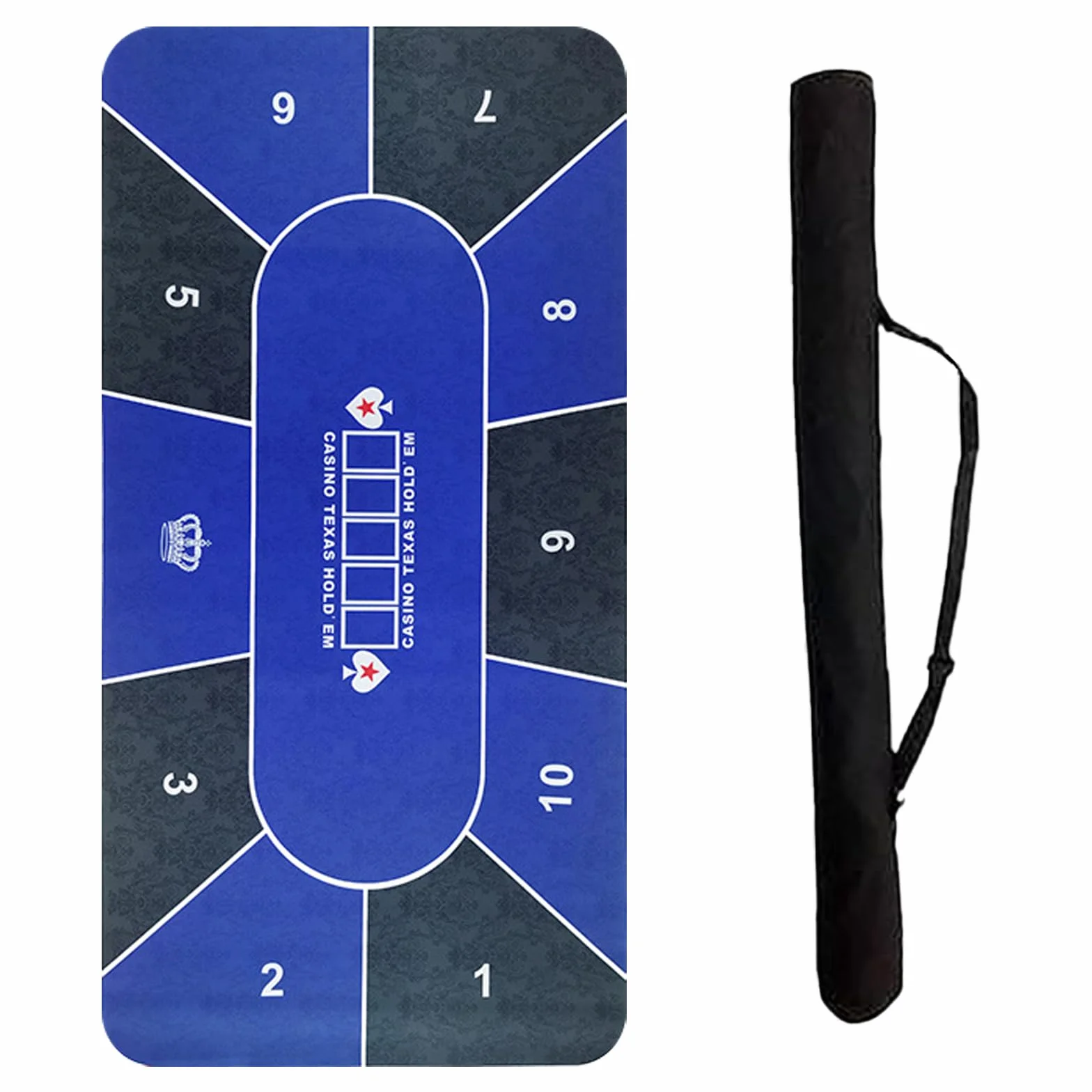 Alfombrilla de póquer profesional 180 x 90 cm, blackjack para 10 jugadores, goma, diseño Texas Hold'em, con bolsa de transporte