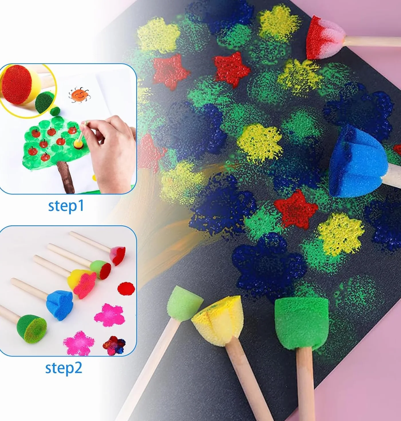 Harxin 30 Piezas Cepillos de Pintura de Esponja Herramientas de Dibujo para Artes DIY
