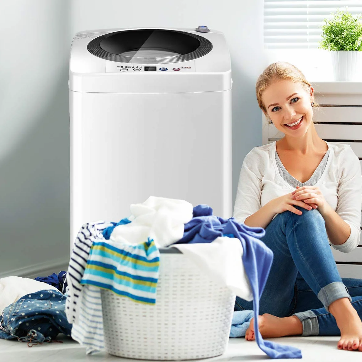 FANTASK Lavadora automática 3,5 kg 240 W carga superior 6 programas con centrifugado