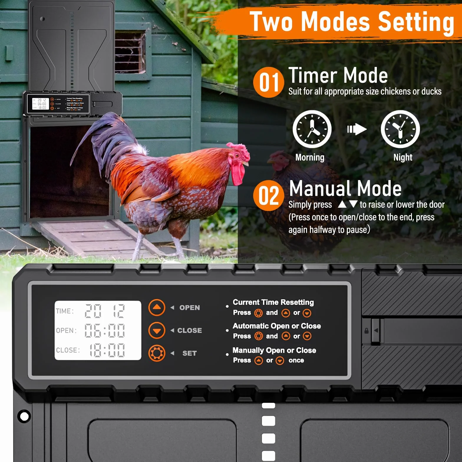 Puerta Gallinero Automatica con Pantalla, Anti-atrapamiento, Batería, Temporizador