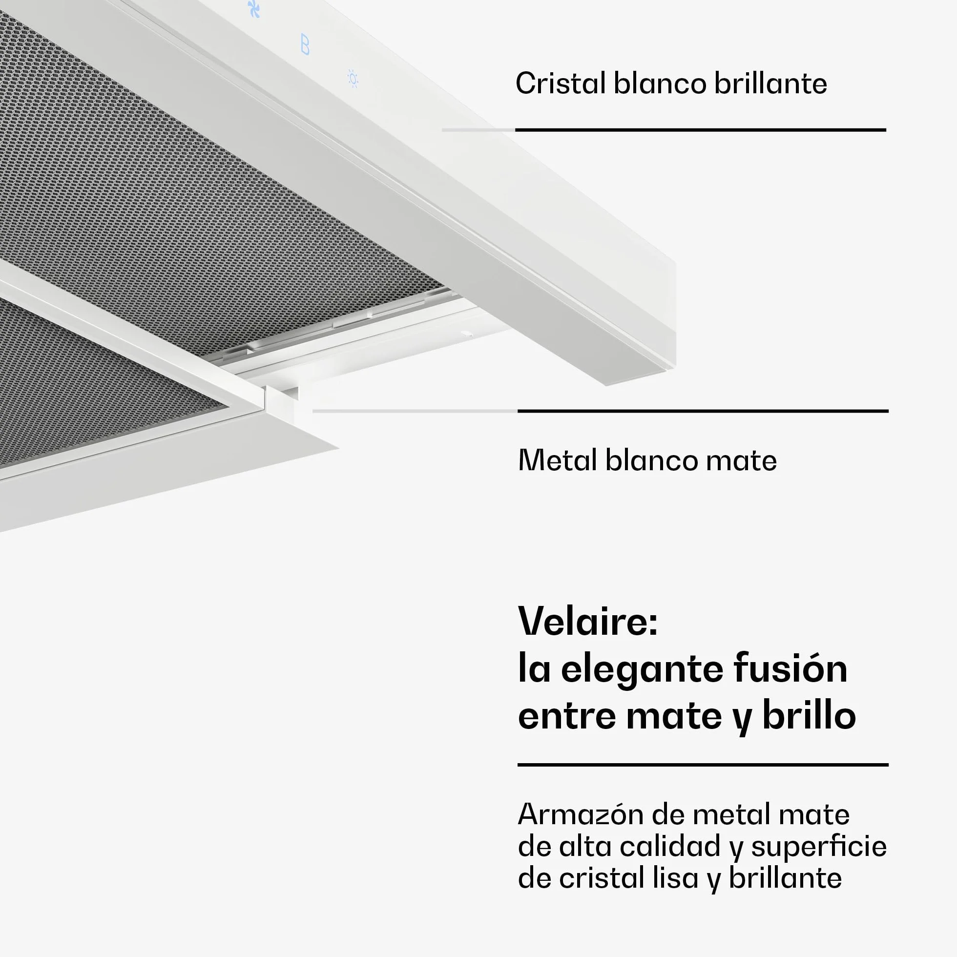 Klarstein Velaire Campana Extractora Integrada 60cm 896 m³/h Clase A++ Motor Silencioso Control Táctil LED Blanco
