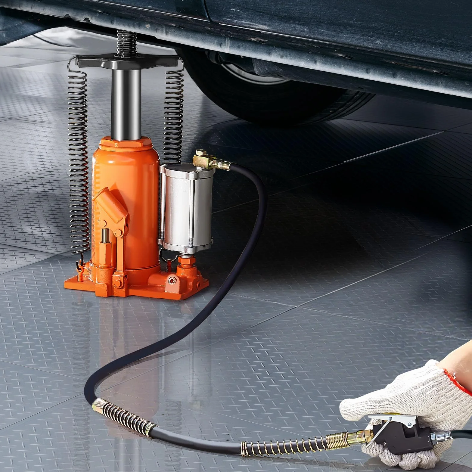 VEVOR Gato Neumático de Botella 20 T, Elevación 260-495 mm, Bomba para SUV y Camionetas, 235x155x260 mm, Naranja