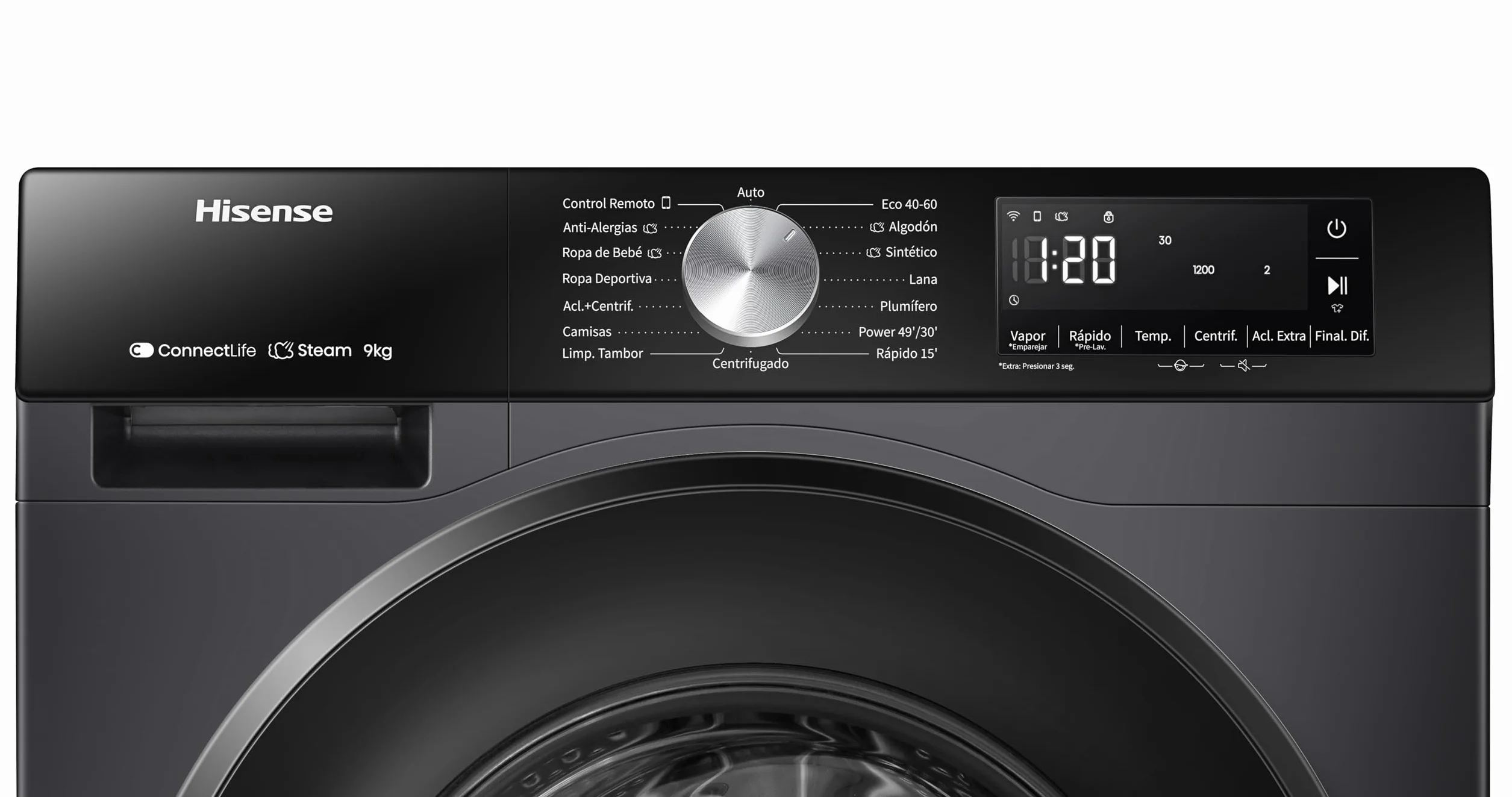 Hisense WF3S9043BB3 Lavadora 9 Kg 1400 RPM Clase A-30%/D 60 cm Negro