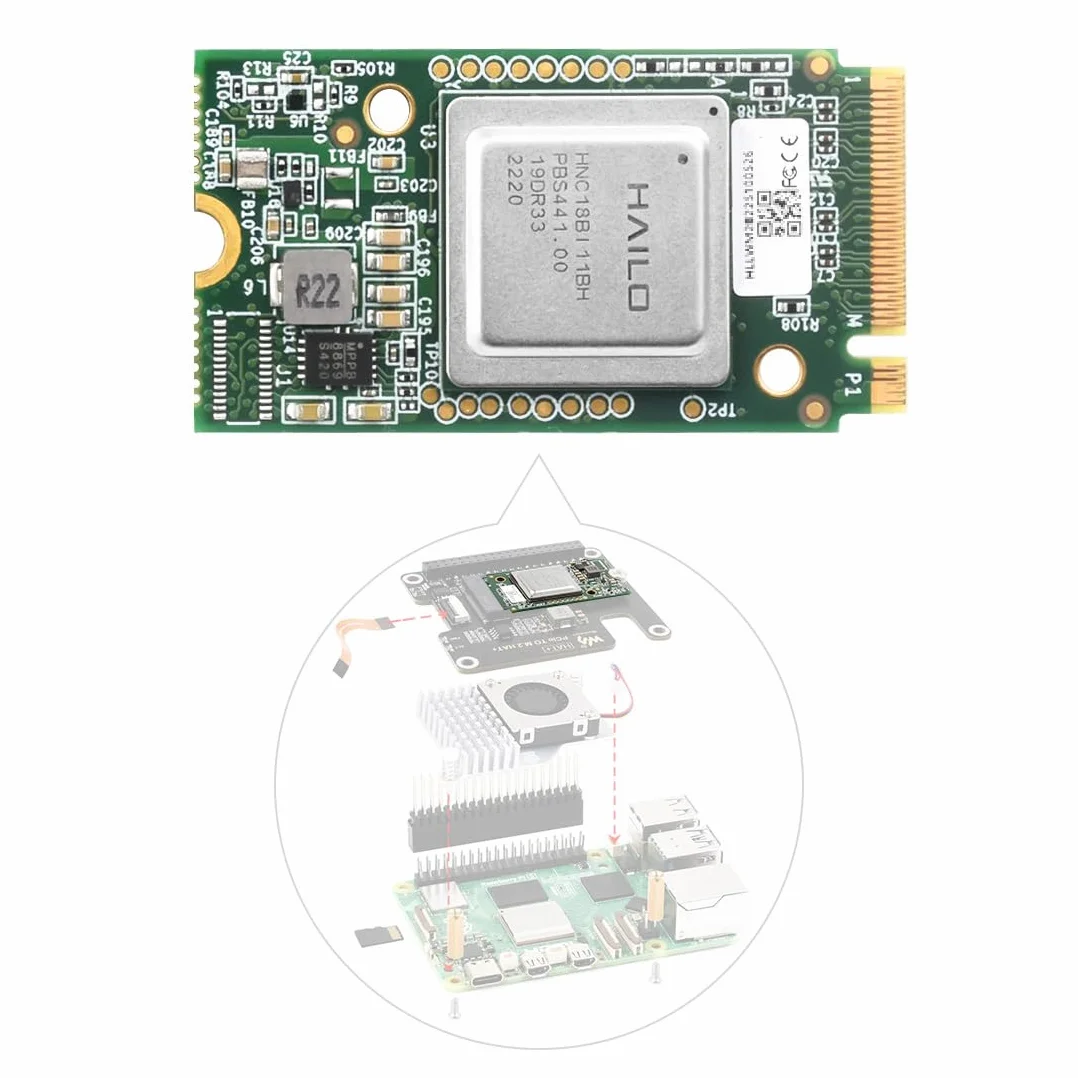Waveshare Hailo-8 M.2 AI Accelerator Module for Raspberry Pi 5, Based On The 26TOPS Hailo-8 AI Processor, Compatible with Linux/Windows Systems