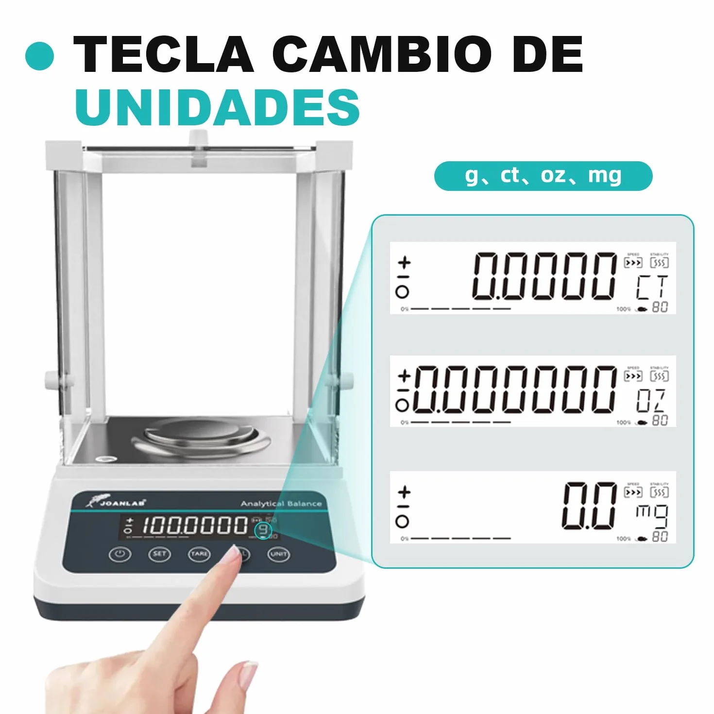 JOANLAB Balanza Analítica 120g x 0.1mg, Báscula de Laboratorio Profesional con Calibración Externa, Precisión 0.0001g para Laboratorio, Joyería(FA1204)