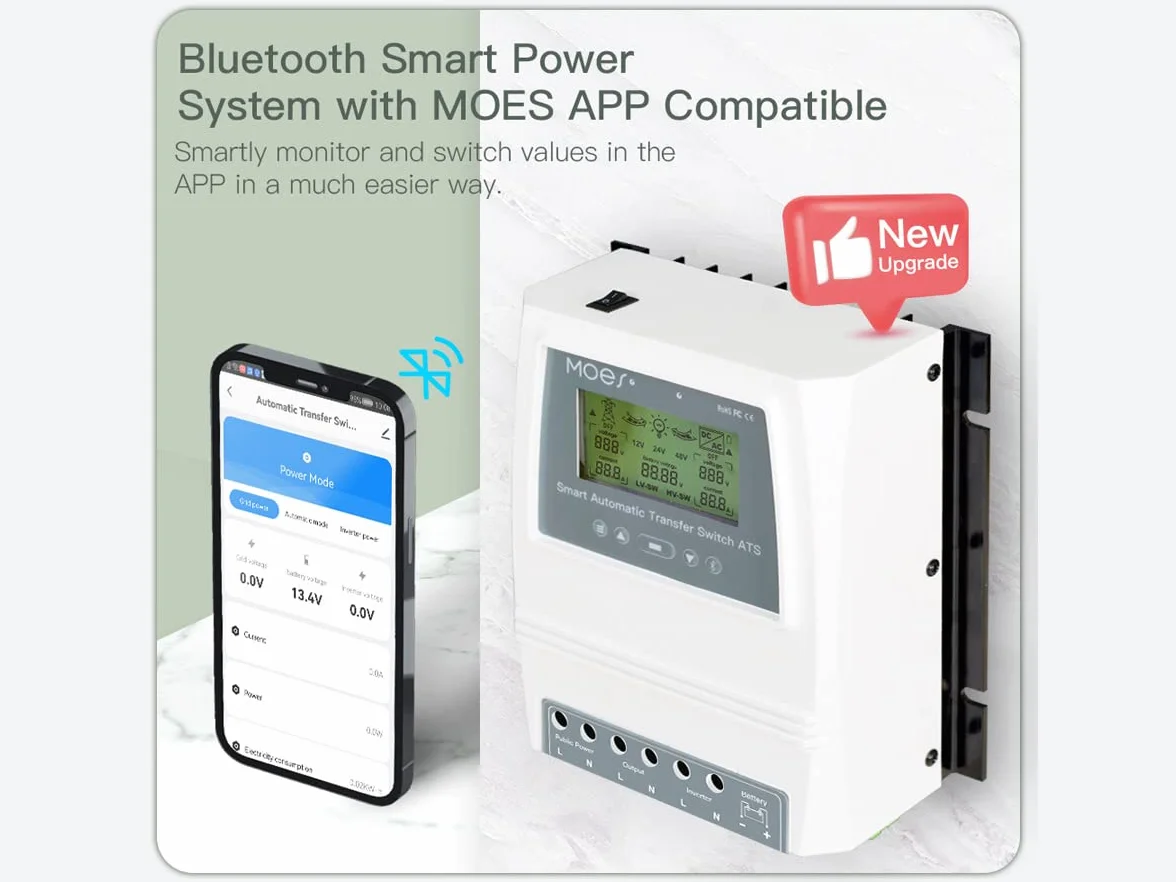 Bluetooth Tuya Smart ATS, convertidor automático para panel solar y sistema eólico, conmutador automático de transferencia, 80 A Max 16 kW