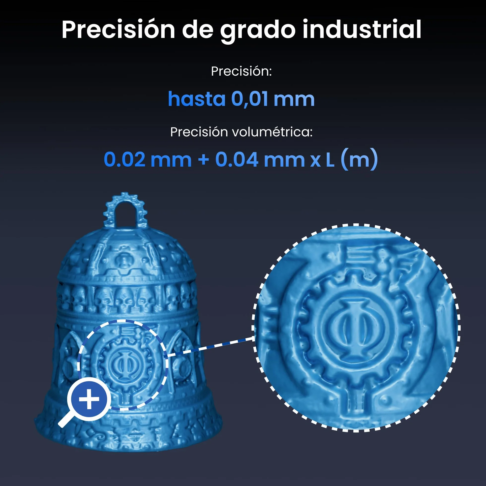 Revopoint MetroY Pro Escáner 3D para Impresión 3D, 5 Modos de Escaneo, Precisión hasta 0,01 mm, Escáner Portátil Láser Azul Industrial 34+15+1, Campo Completo de 62 Líneas, Vista Previa en Tiempo Real