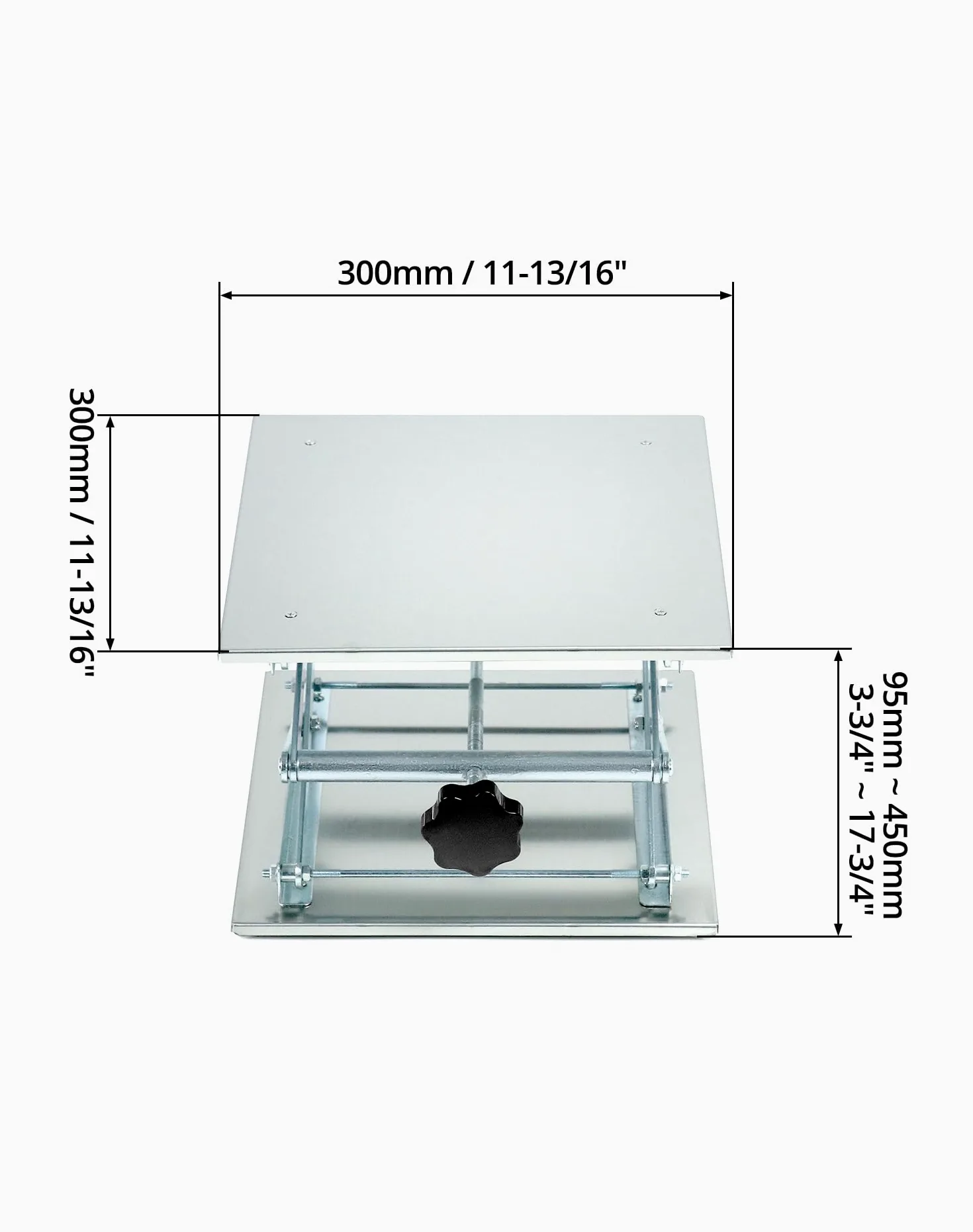 QWORK Gato de laboratorio de 12 x 12 pulgadas, soporte de tijera de acero inoxidable 304, plataforma de soporte de laboratorio de 18 pulgadas de altura, capacidad de carga de 55 libras