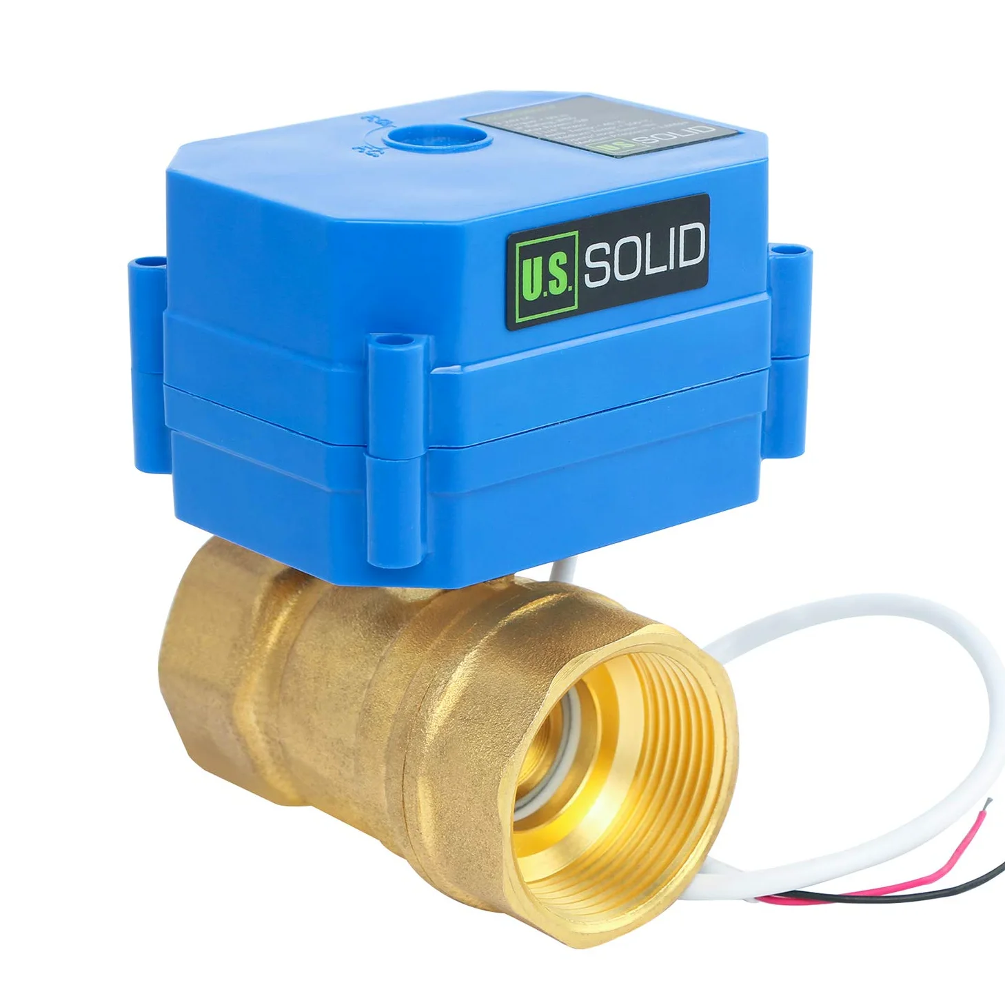 U.S. Solid 1 1/4" Latón Válvula Motorizada 9-24V AC/DC DN32, 2 Vias Válvula de bola electrica, 2 Cables, Regreso Automatico