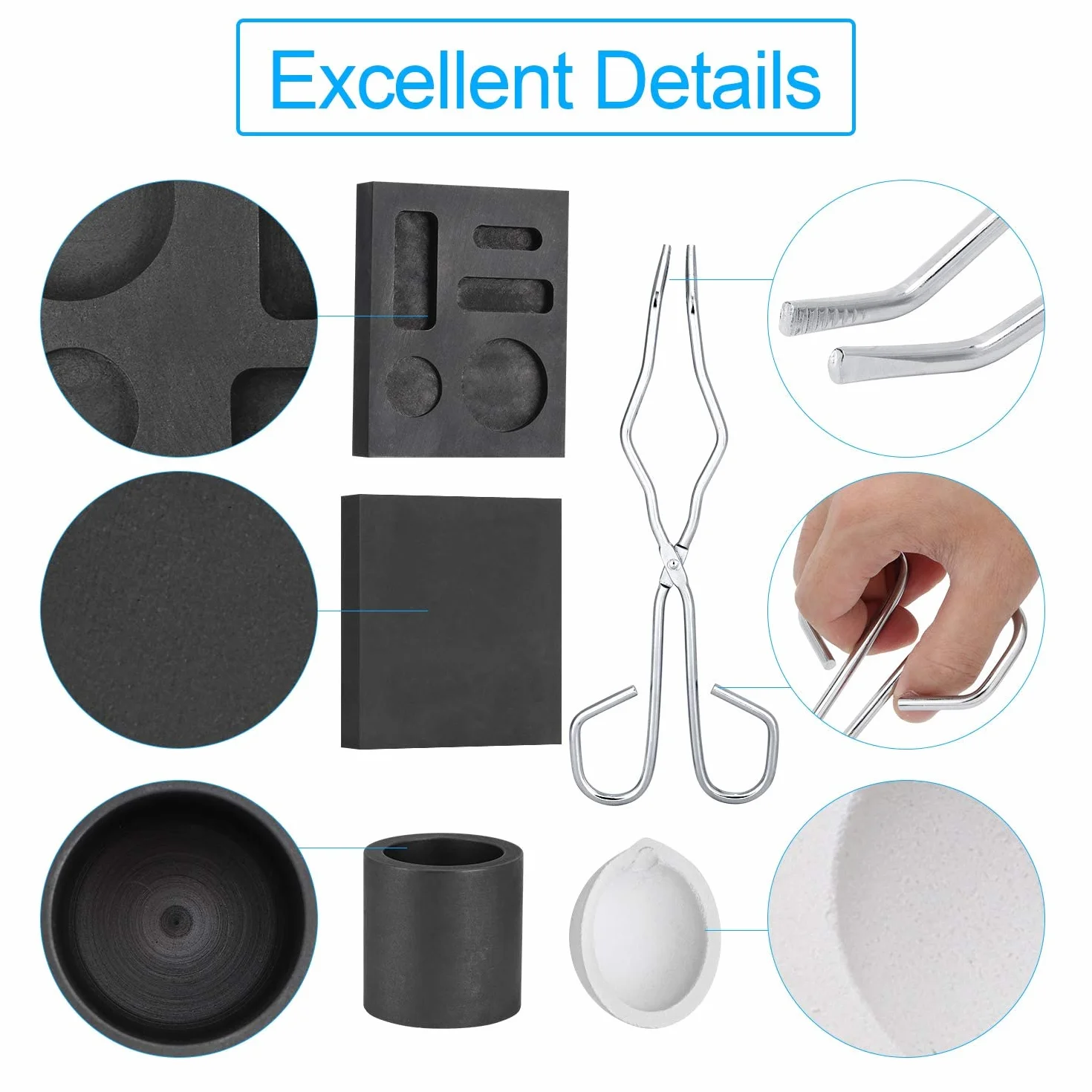 Crisol para Fundir Metales Grafito 4 Piezas Pinzas Kit de Fusión