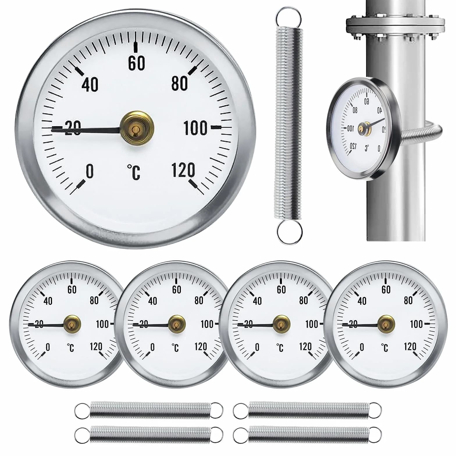 Termómetro de Tubo de Acero Inoxidable 5 Piezas 0-120℃ 63mm Clip-On