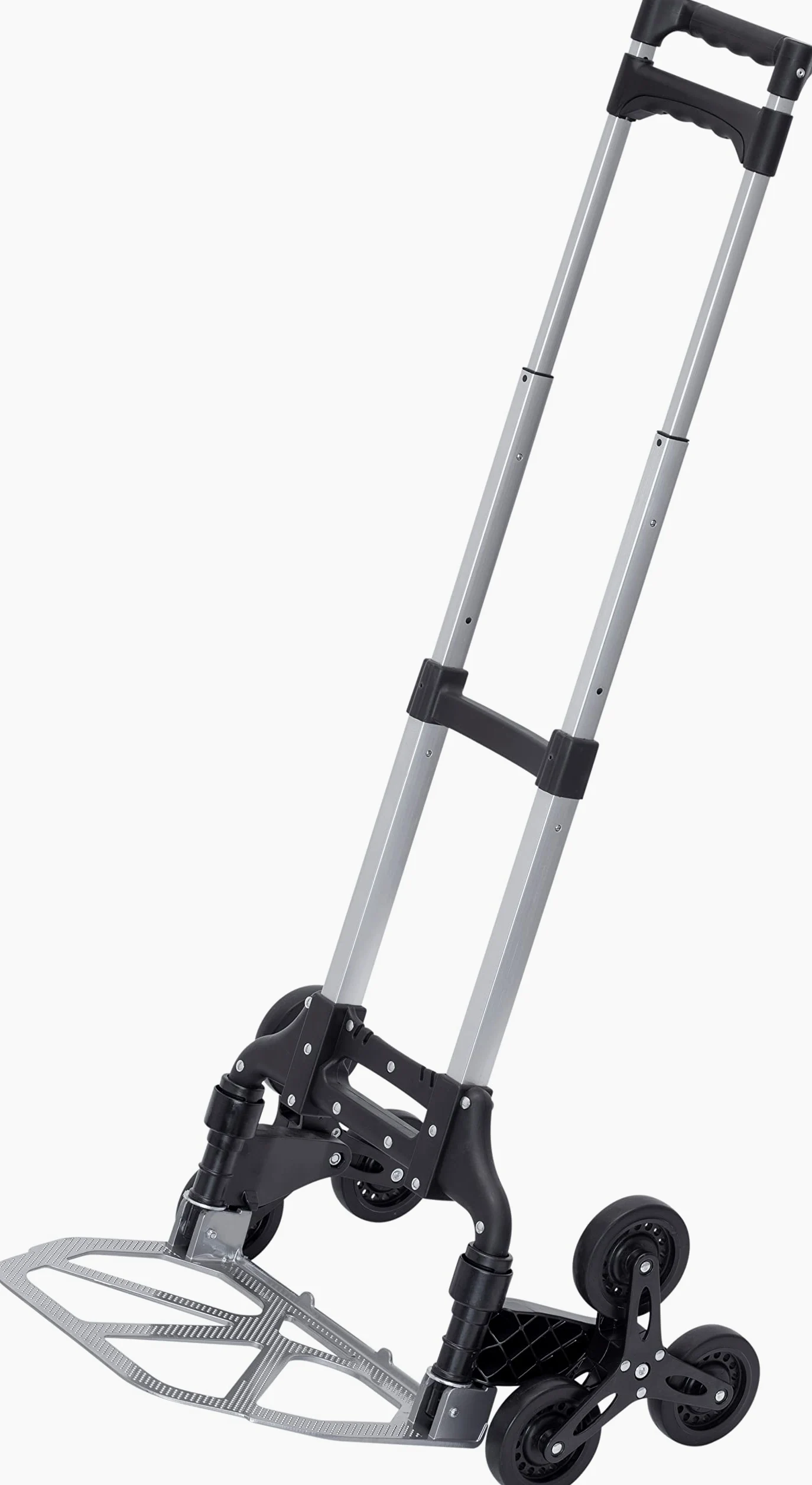 Meister 8985840 - Carretilla de Mano para escalones (80 kg, 3 x 3 escaleras, Plegable, Incluye Ruedas, Mango Ajustable en Tres Alturas, de Aluminio)
