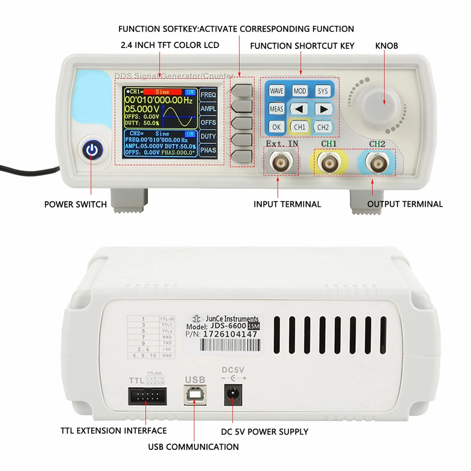 Generador de señal JDS6600 DDS, frecuencia sinusoidal de control digital de contador de alta precisión AC100-240V (regulaciones de EE. UU. 60 HZ)(15HZ)