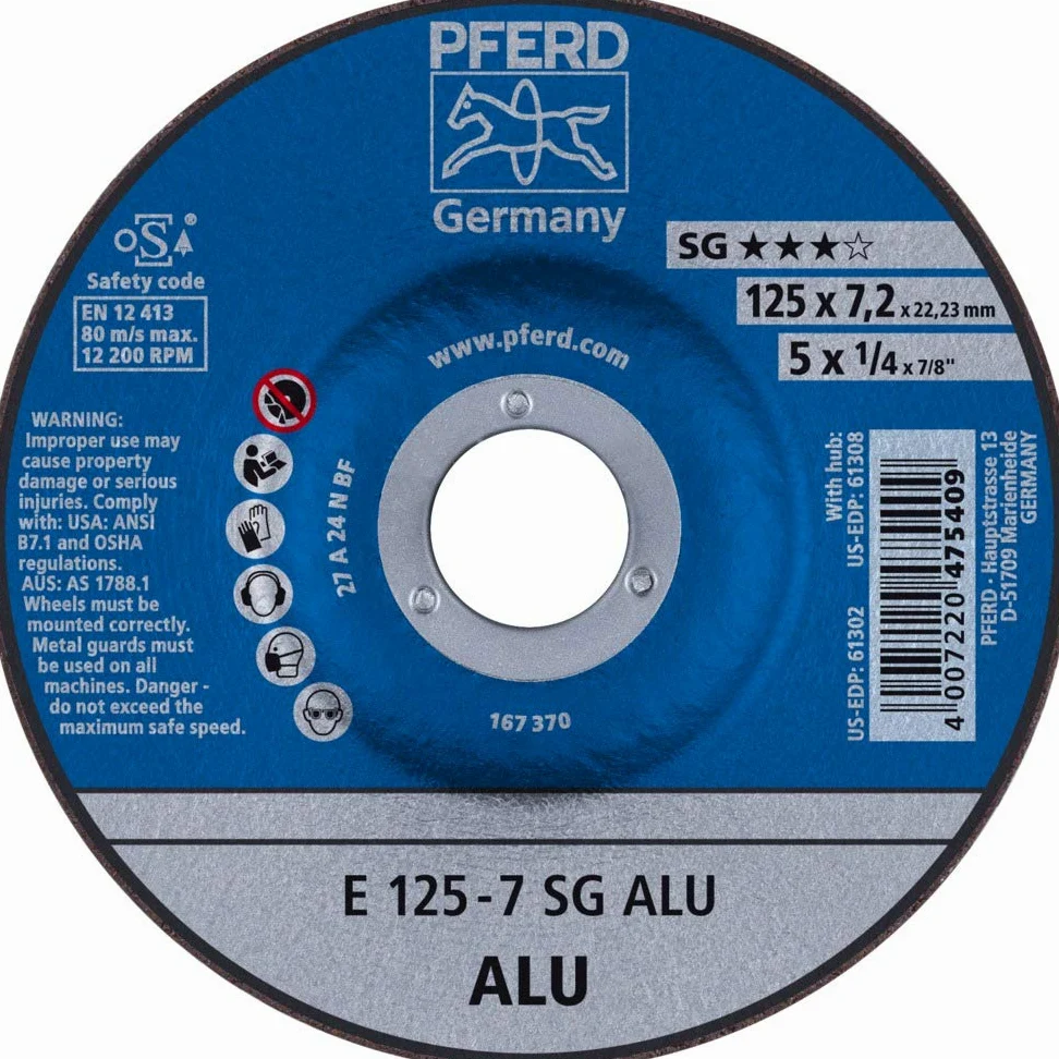 10 discos de desbaste Pferd E 125-7 SG de aluminio. : 62212622
