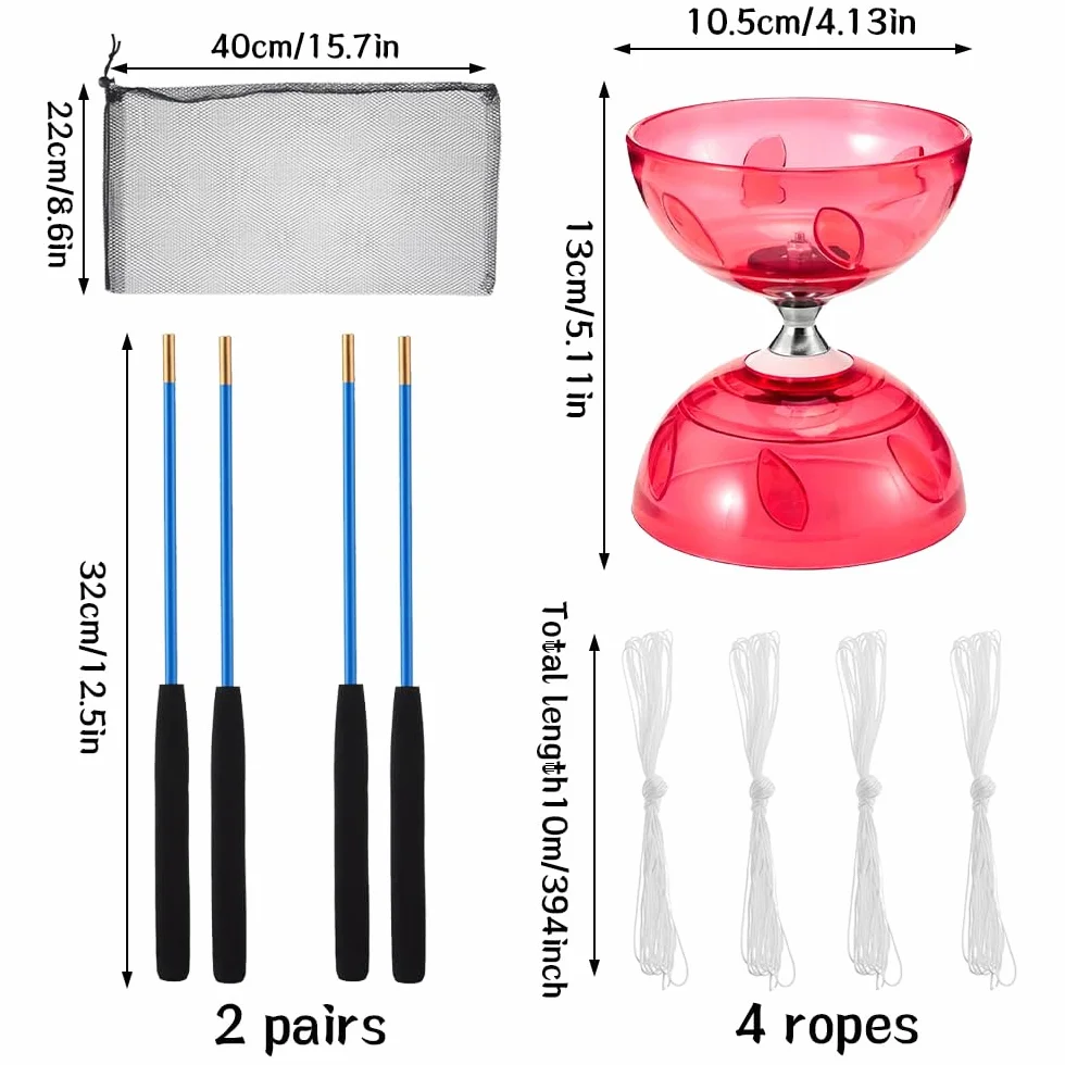 Juego de Diábolo LED Malabares con Palos y Cuerdas de Repuesto, Rojo