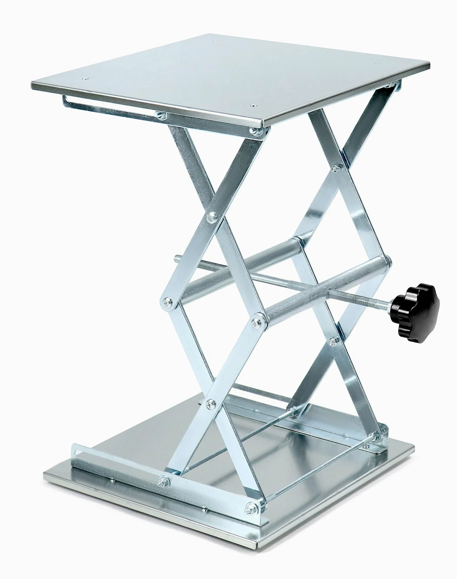 QWORK Gato de laboratorio de 12 x 12 pulgadas, soporte de tijera de acero inoxidable 304, plataforma de soporte de laboratorio de 18 pulgadas de altura, capacidad de carga de 55 libras