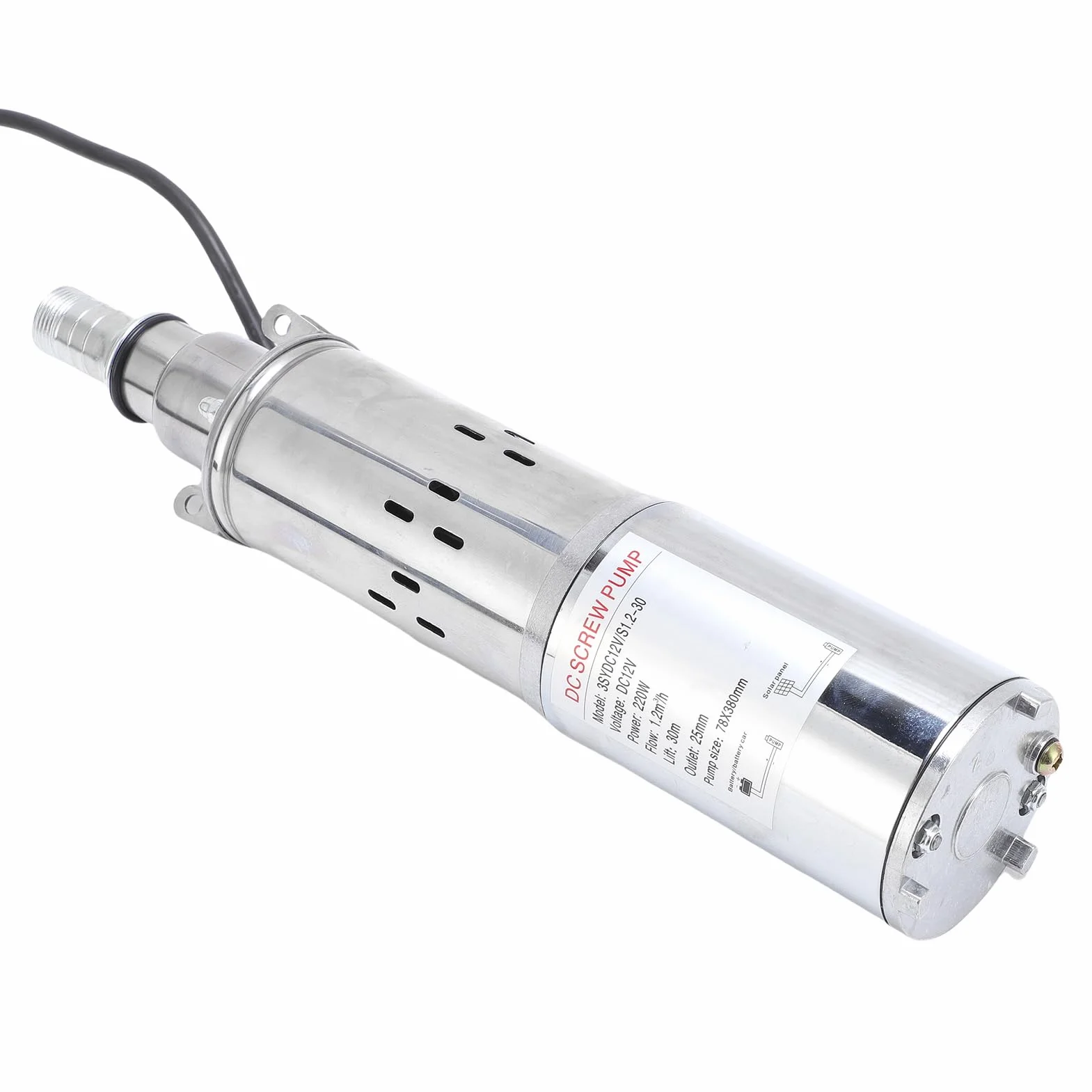 Hyuduo Bomba Sumergible Solar, Bomba de Agua de Pozo Profundo de Acero Inoxidable de 220 W con Cabezal de 98 Pies para Riego y Camping