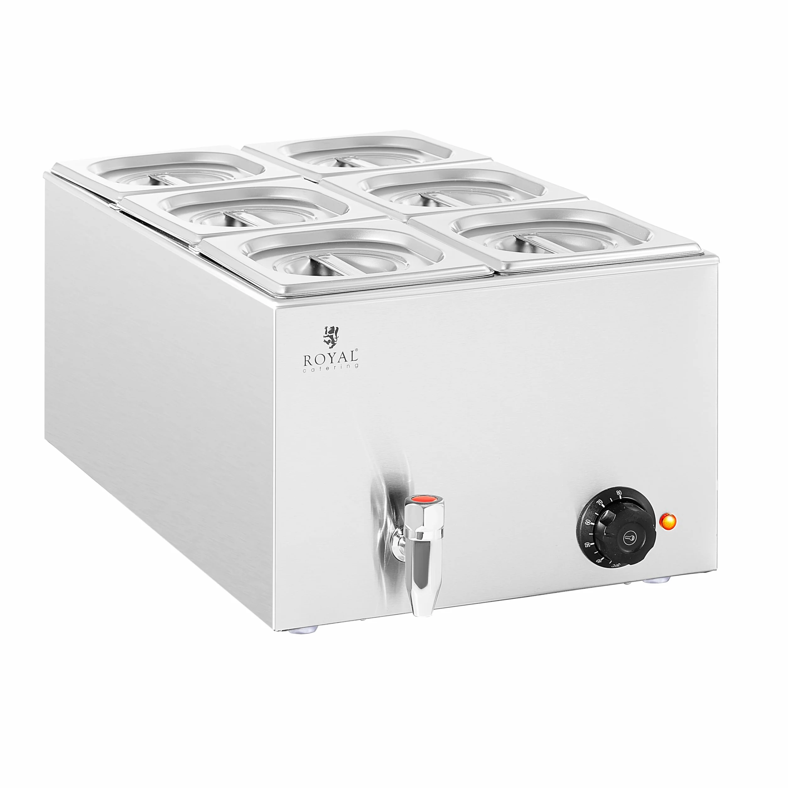 Royal Catering Baño María Profesional para Hostelería RCBM_GN1/6 (Potencia: 600 W, Cantidad de contenedores GN: 6, Volumen total: 6 x 3 L)